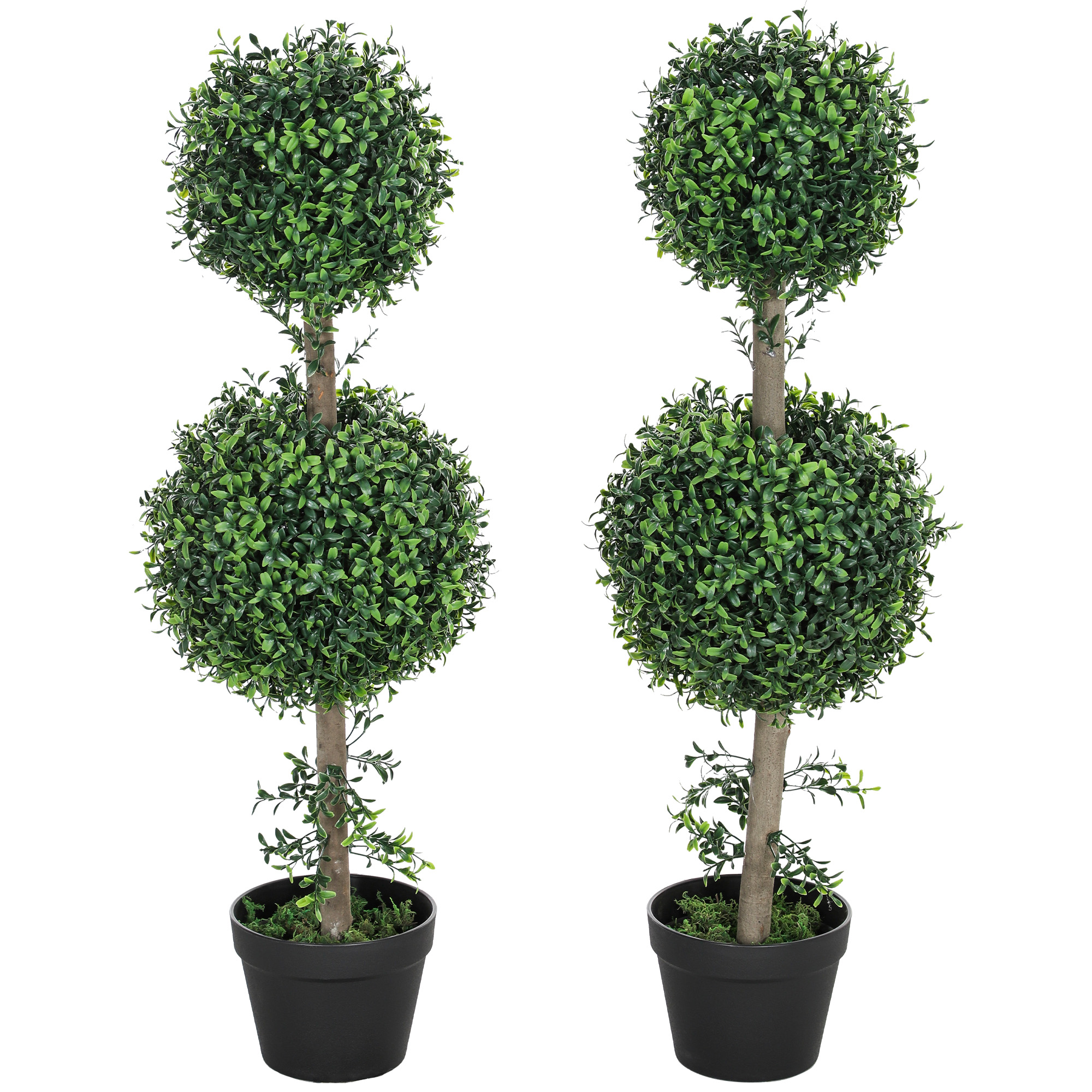 HOMCOM Künstlicher Buchsbaum 2er-Set groß 91,6 cm künstliche Pflanzen im Topf, Kunstpflanze, Buchsbaum wie echt Kunstbaum mit UV-Schutz für Wohnzimmer Garten Balkon Aosom