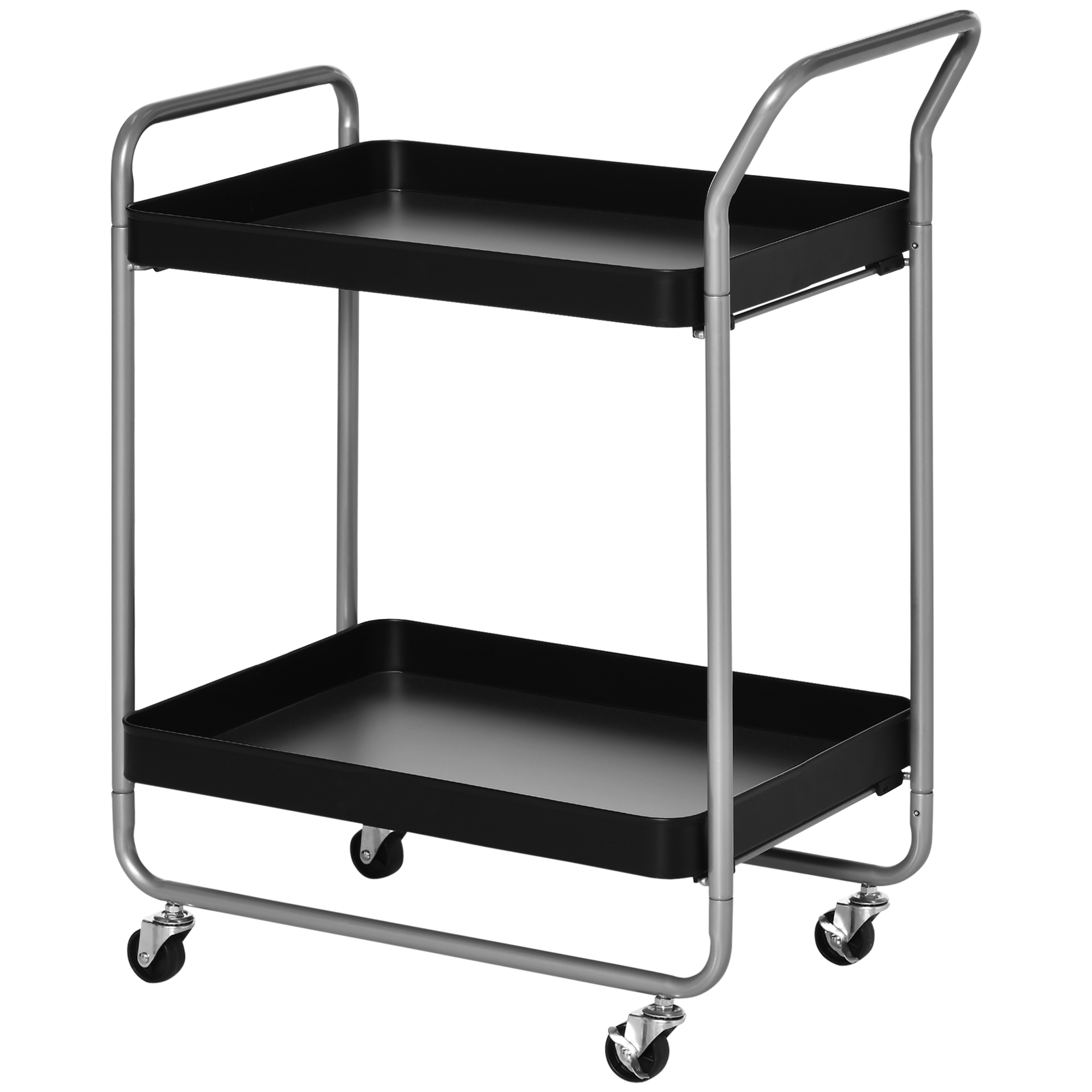 HOMCOM Servierwagen mit 2 Etagen, mit Griffen und Schwenkrädern, Metallwagen für Küche Wohnzimmer, 63x40,4x83,5cm, Schwarz Aosom