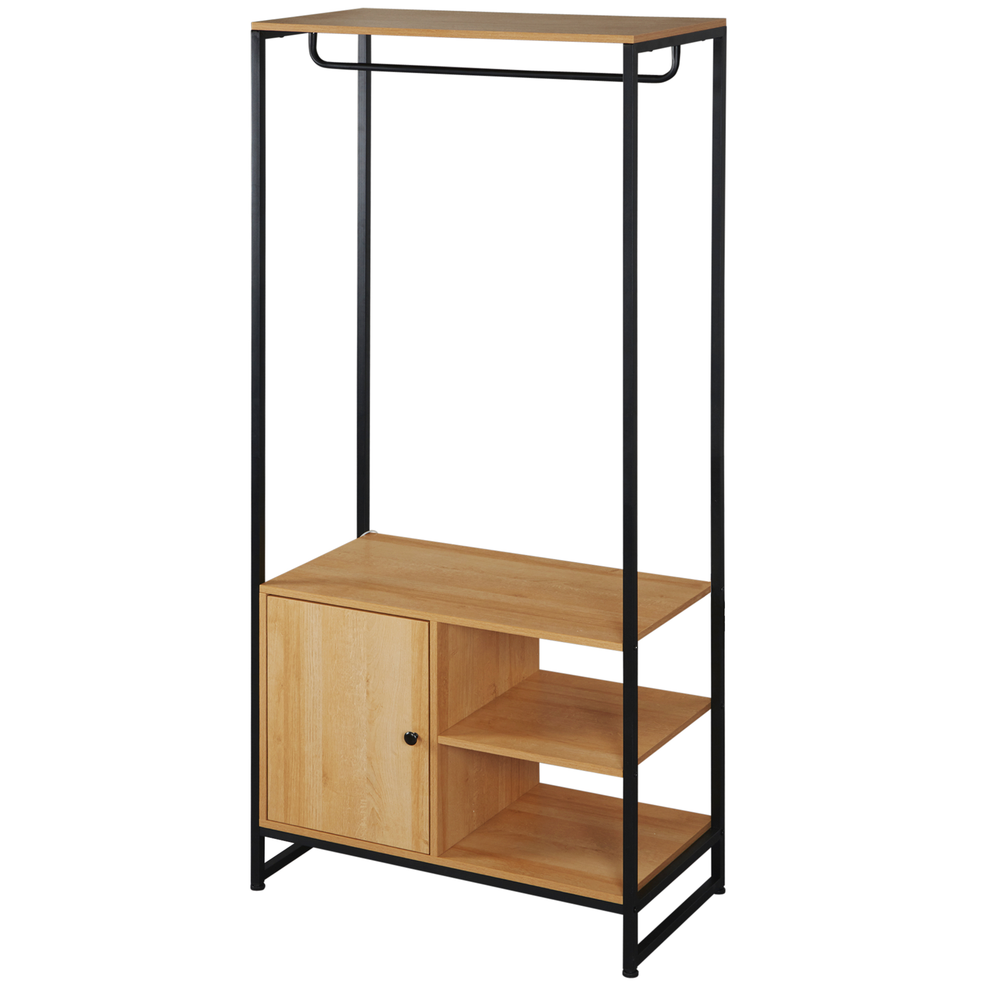 HOMCOM Kleiderständer aus Stahl und Holz im industriellen Stil, Schrank mit Innenregal und 2 offenen seitlichen Fächern, 80x40x180cm, Natur Aosom