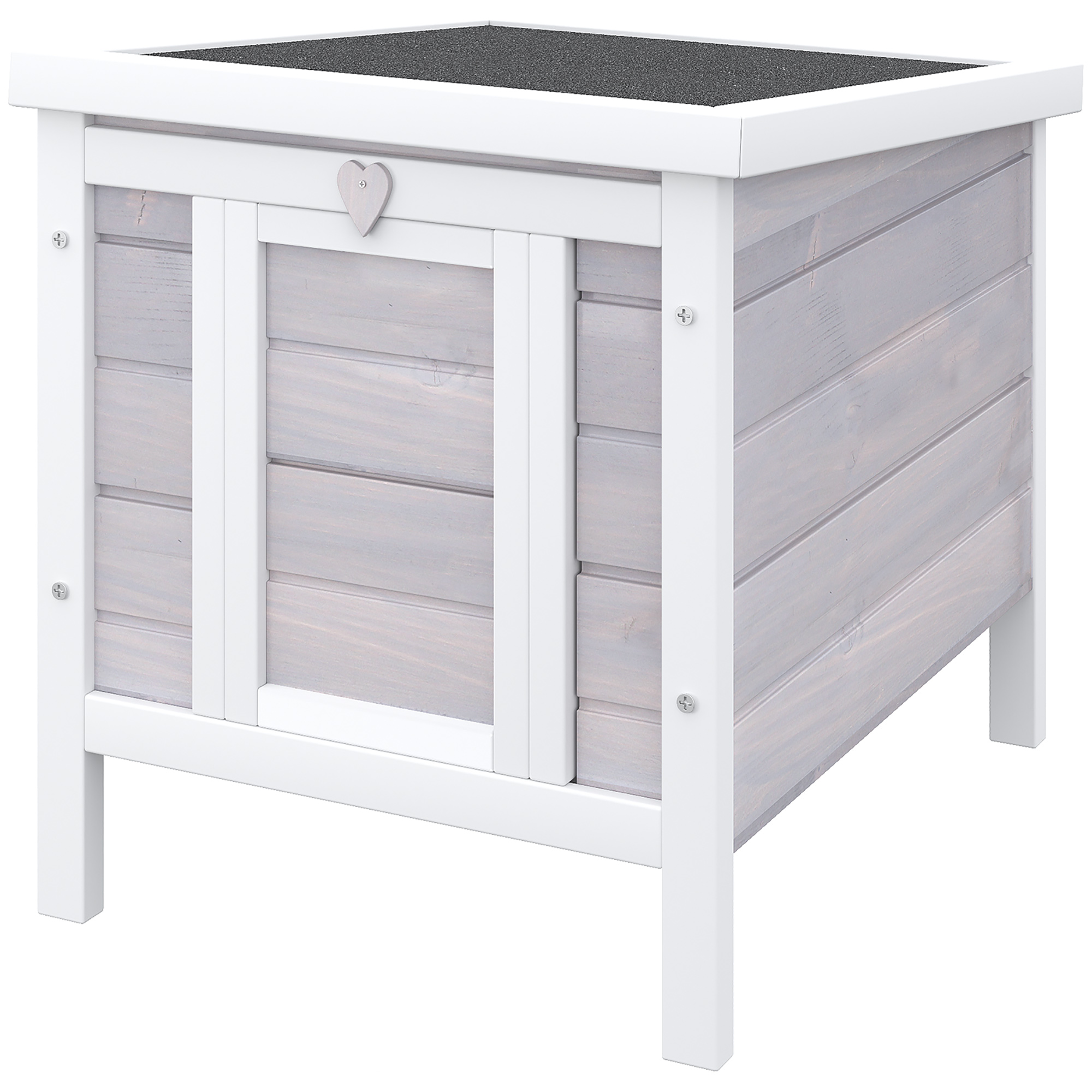 PawHut Kaninchenstall aus Holz mit aufklappbarem Dach aus Asphalt, Kaninchenkäfig mit rutschfester Zugangsrampe, 51x42x43cm, Grau Aosom