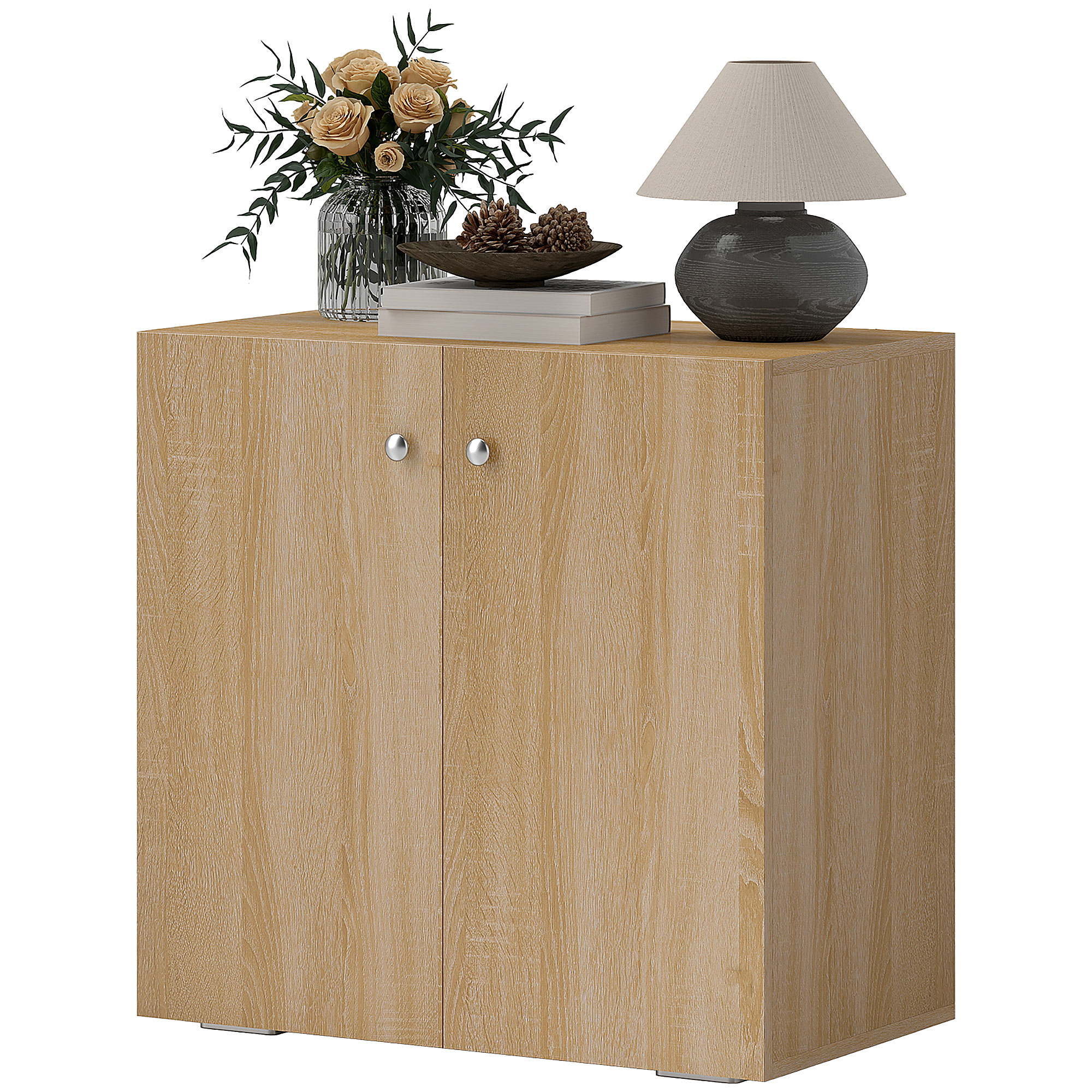 HOMCOM Mehrzweckschrank mit 2 Türen, Schrank für Wohnzimmer oder Büro aus Holz mit Aluminiumgriffen, 70x39x70cm   Aosom