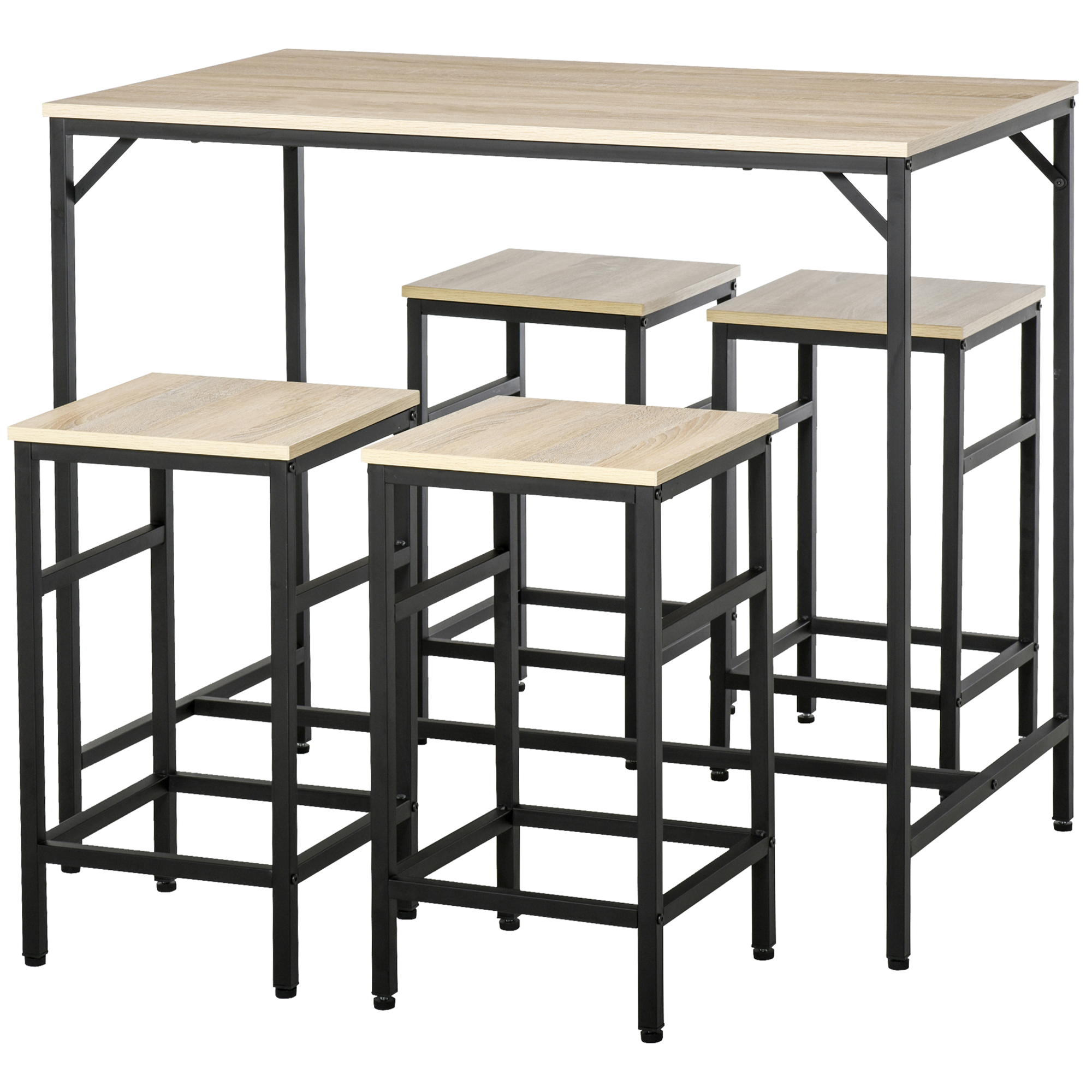 HOMCOM Hoch Tisch Set, Moderner Küchentisch mit 4 Barhockern im Industrial Stil, Metall und Holz, Modernes Möbel, Wohnzimmer und Küche, 100Lx60Px88Hcm, Hell Eiche   Aosom