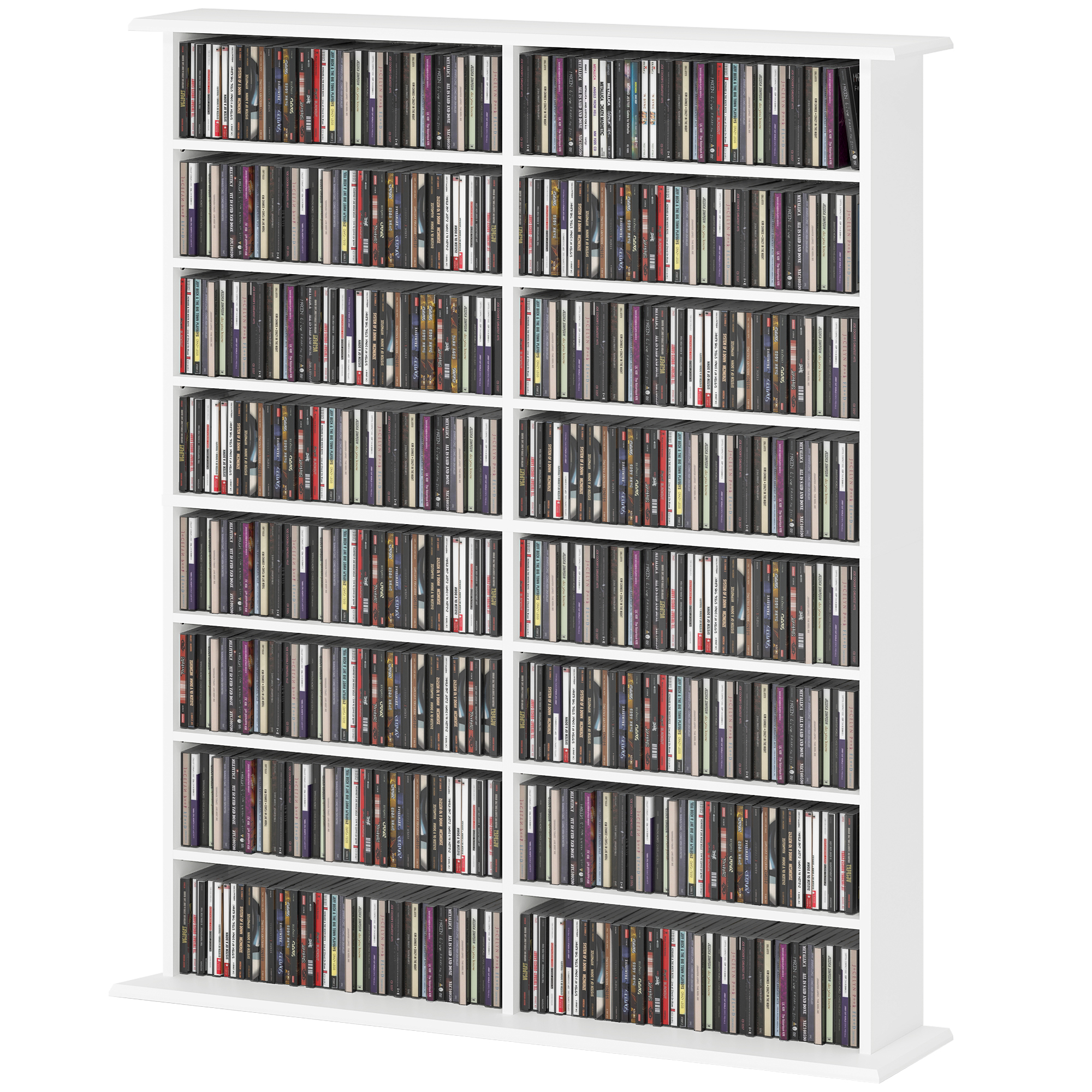 HOMCOM CD und DVD Aufbewahrung, Medienschrank mit 16 Fächern und 12 verstellbaren Regalen, max. Kapazität 720 CD/396 DVD und Blu-ray, 106,5 x 24 x 123,7 cm, weiß Aosom