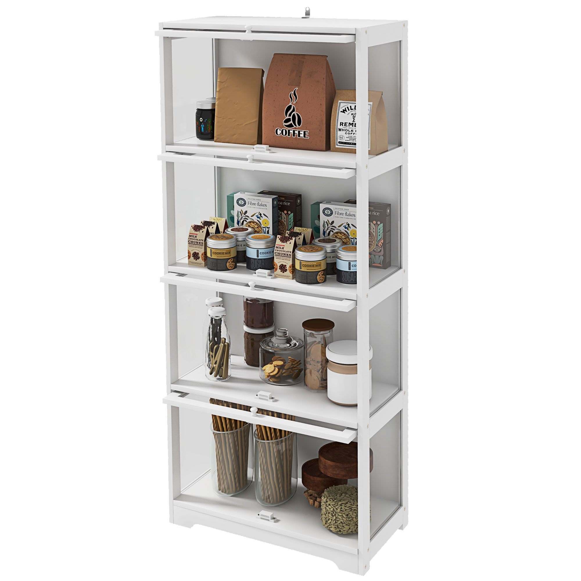 HOMCOM Vitrine für Sammler Buffet Wohnzimmer Aufbewahrungsmöbel mit 4 Ebenen und abklappbaren Türen, für Wohnzimmer Büro Schlafzimmer, 59 x 30 x 139 cm, weiß   Aosom