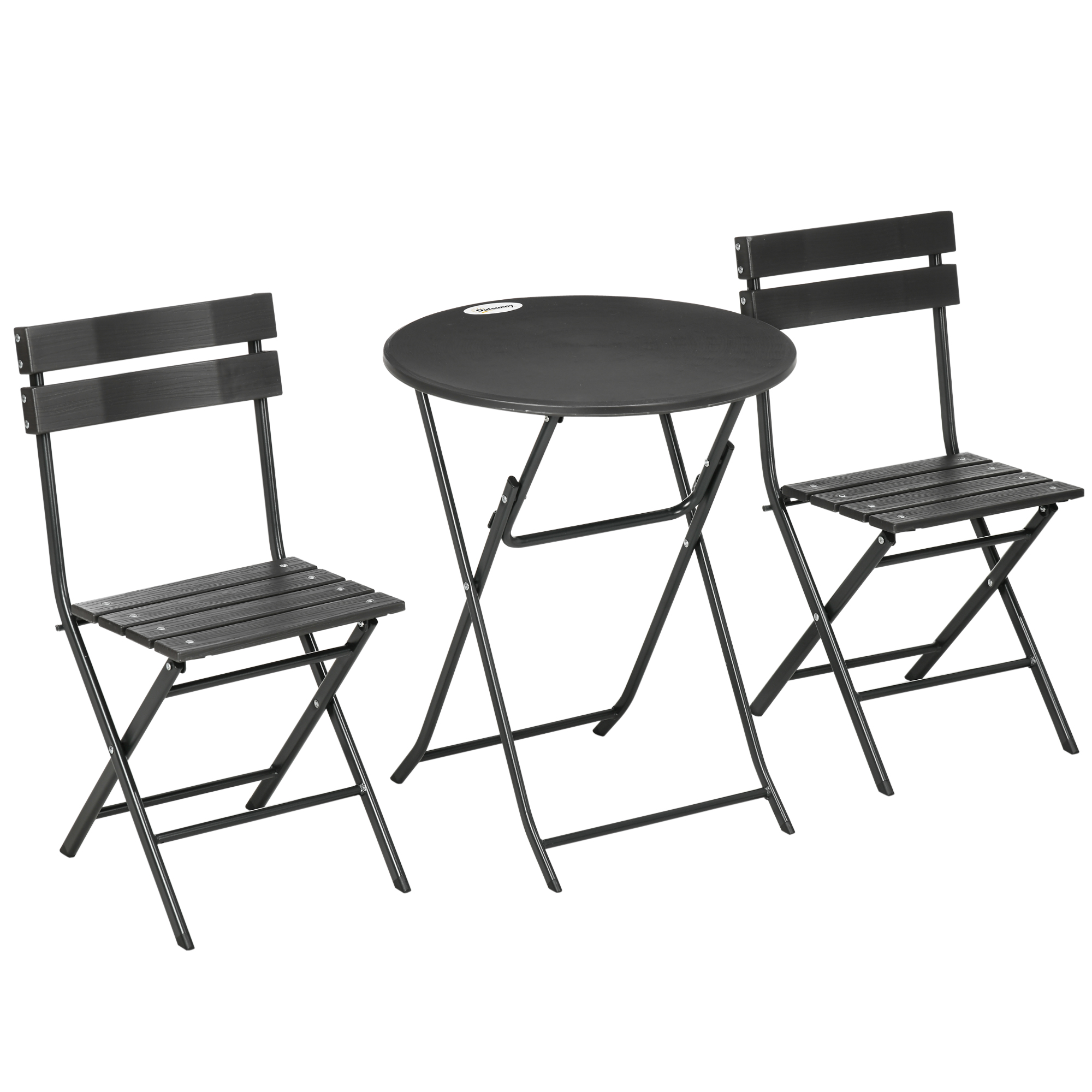 Outsunny Gartenmöbel Set 3-teilig mit 2 klappbaren Stühlen und Tisch aus Stahl und HDPE für Balkon und Terrasse, Dunkelgrau   Aosom