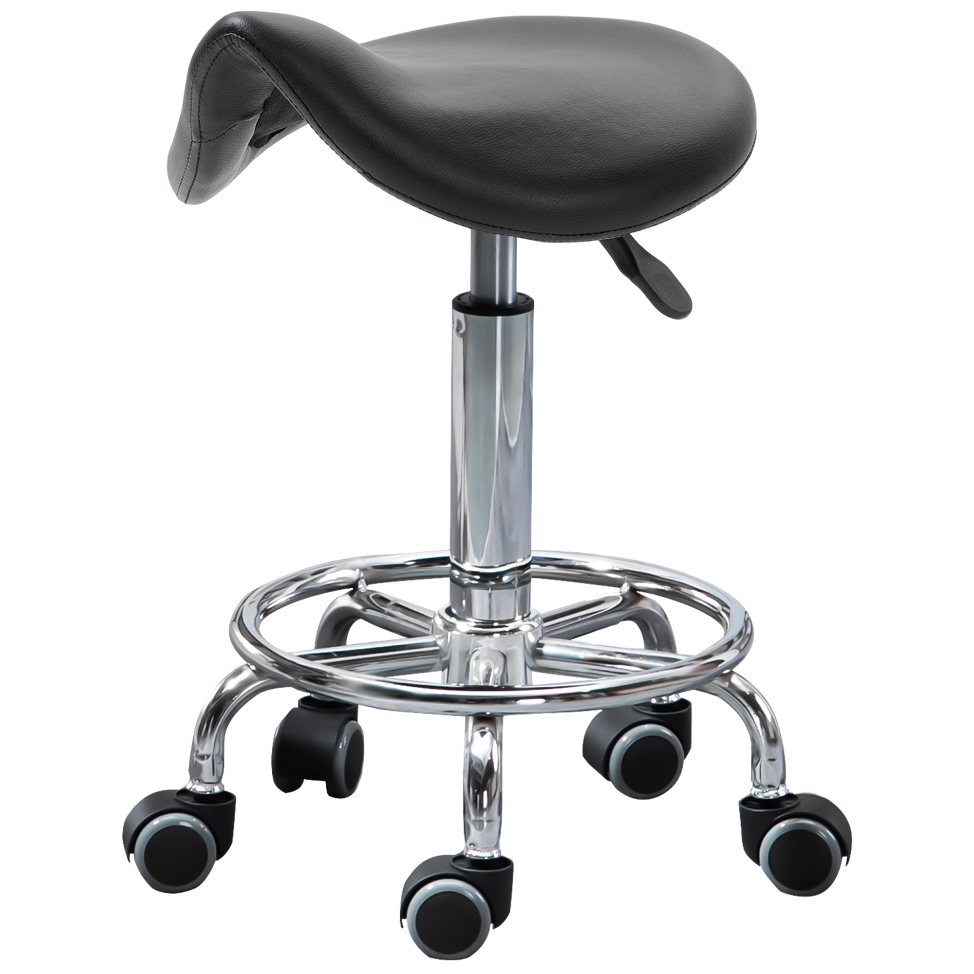 HOMCOM Hocker mit 5 Rollen, Höhenverstellbarer Hocker, Ergonomisch Gepolsterter Sitz aus Schaumstoff, Modernes Design, Vielseitig, 36,5x37,5x51-66 cm, Schwarz Aosom