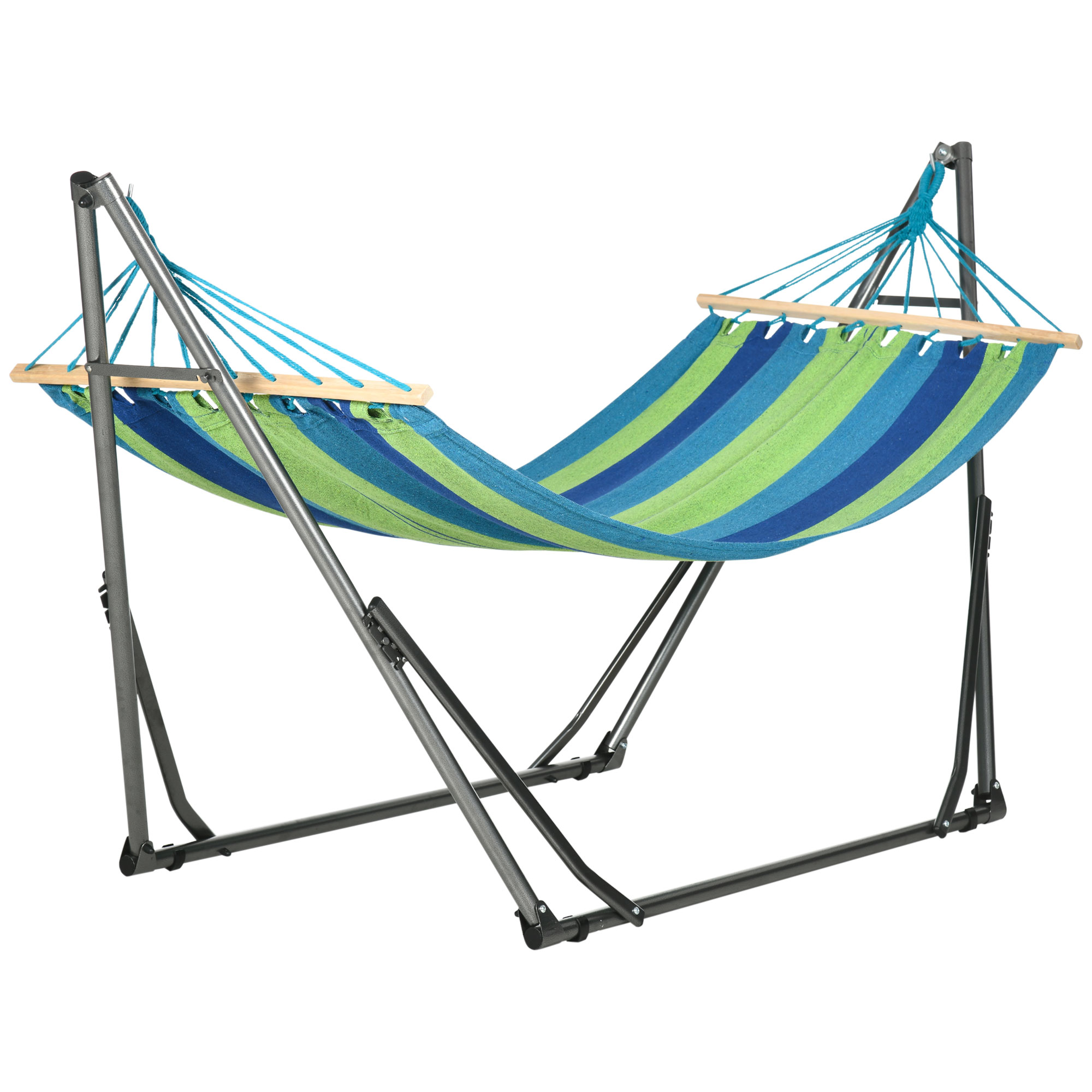Outsunny Freistehendes Hängemattengestell, klappbar, Hängematte aus Baumwolle und Stahlkonstruktion, maximale Tragfähigkeit 120kg, 270x100x94cm Aosom