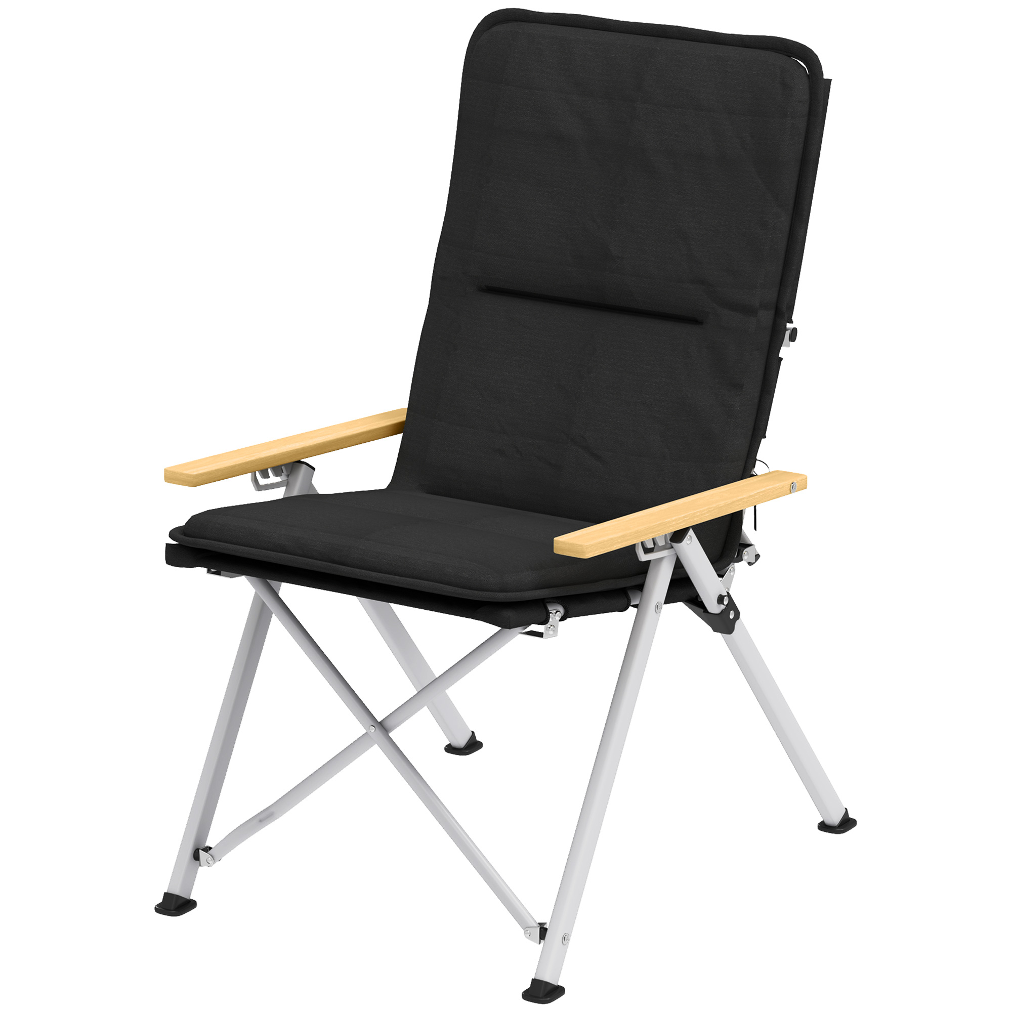 Outsunny Campingstuhl Angeln Klappstuhl, hohe Rückenlehne, abnehmbares Kissen und Transporttasche, Gartenstuhl für Wanderungen, Angeln, Strand und Picknick, 59x67x96cm, schwarz Aosom