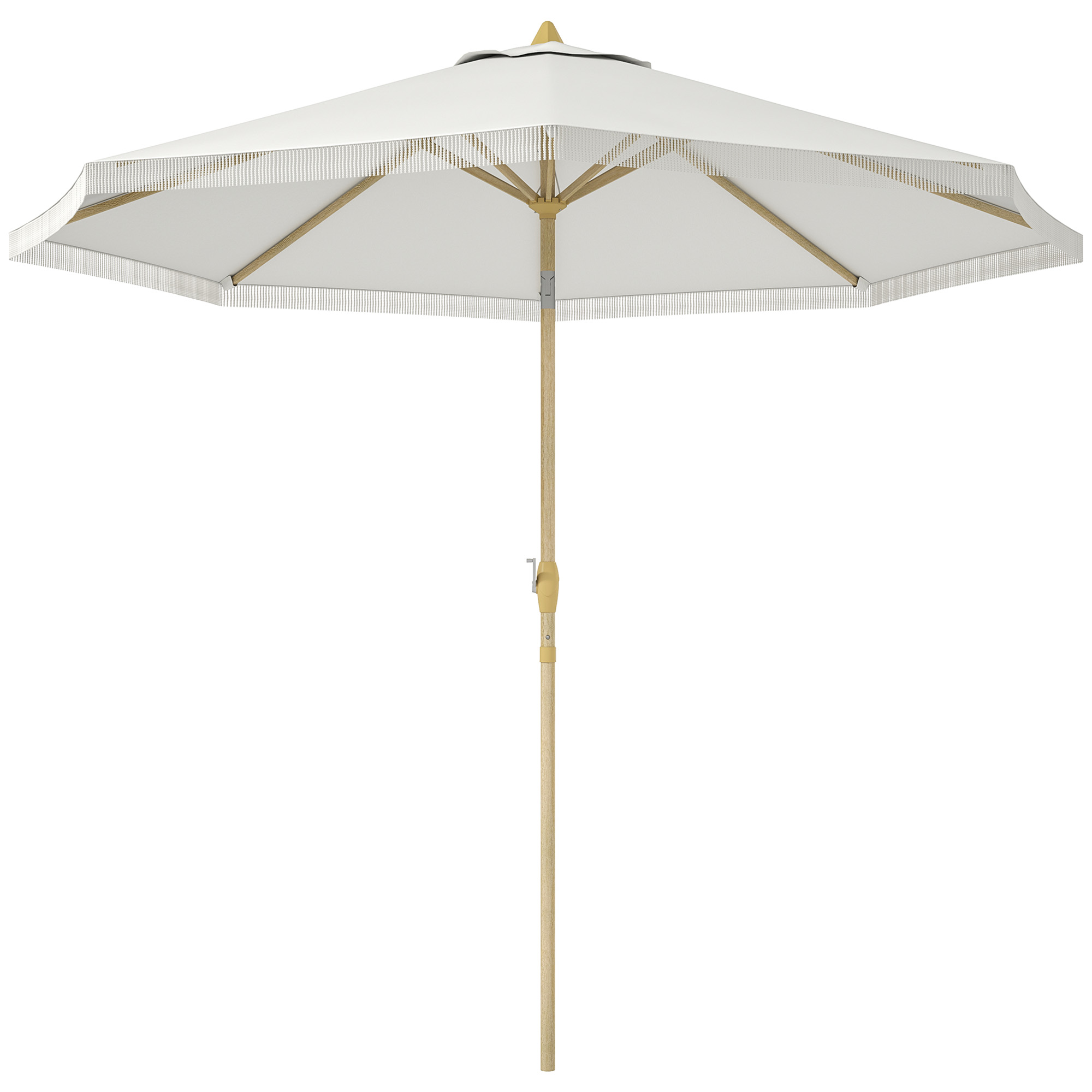 Outsunny Neigbarer Garten-Sonnenschirm mit Kurbel und Fransen, Metallmast im Bohème-Stil, 8 Streben, Ø 265 x 244 cm, Weiß Aosom