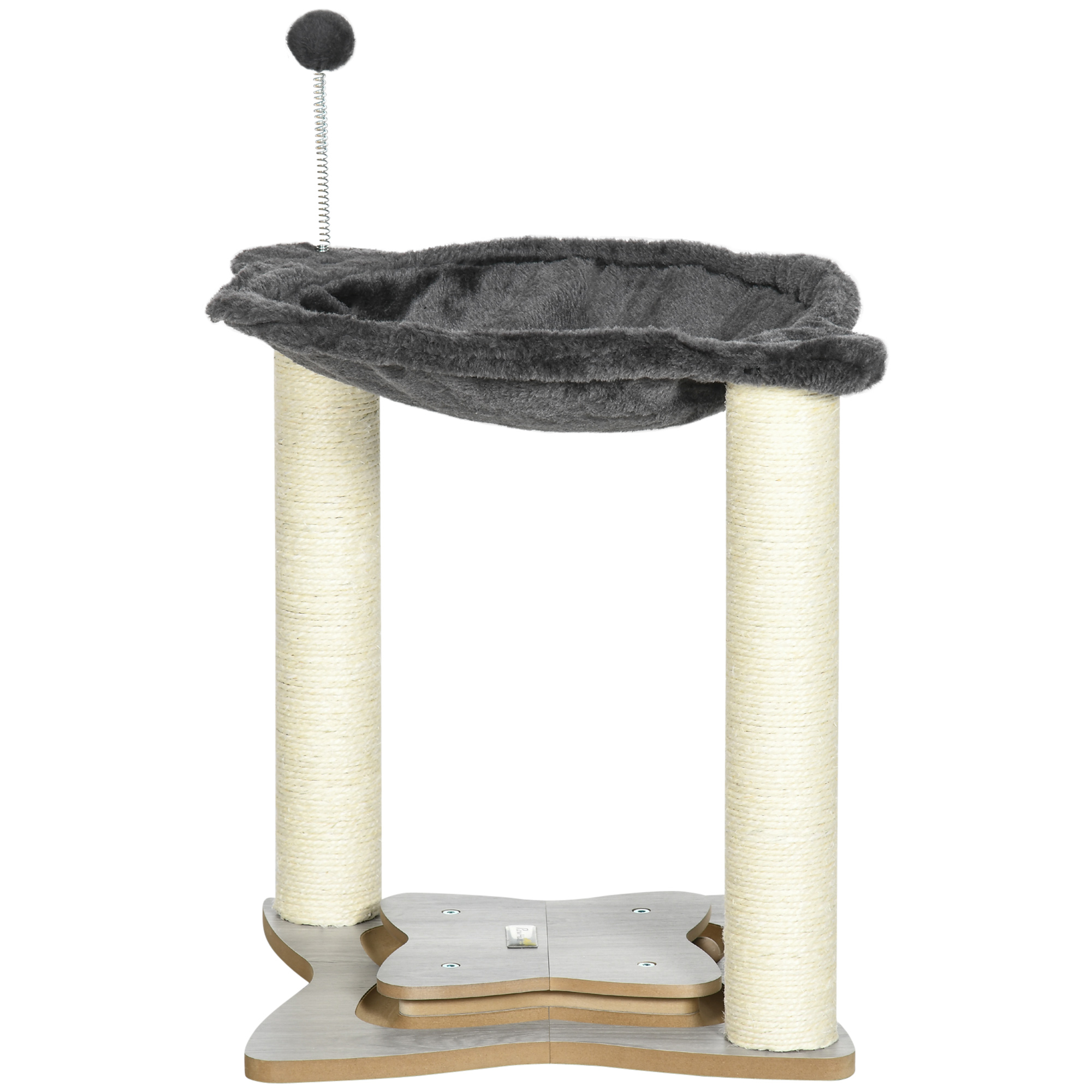 PawHut Katzenkratzbaum max 5kg mit Hängematte, Spielbällen und Sisalstangen, Kratzturm aus MDF und Plüsch, 53,5x53,5x66cm, Grau   Aosom