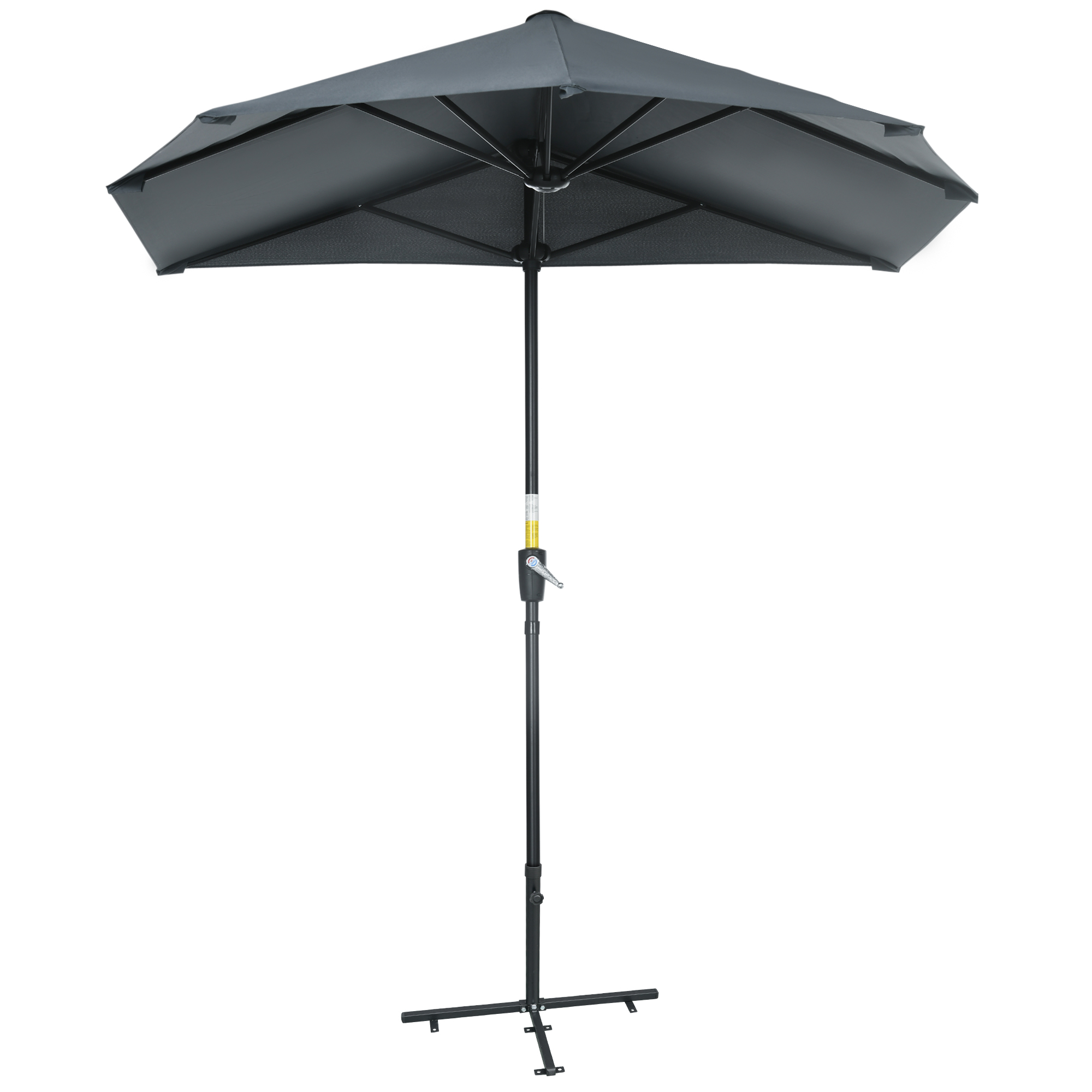 Outsunny Halbrunder Doppelter Sonnenschirm für Wand und Mauer 2x1,9 m mit Kurbelöffnung, Gartenschirm mit 7 Streben, Ständer aus Stahl und Polyester 180g/m², UV-Schutz, Grau   Aosom