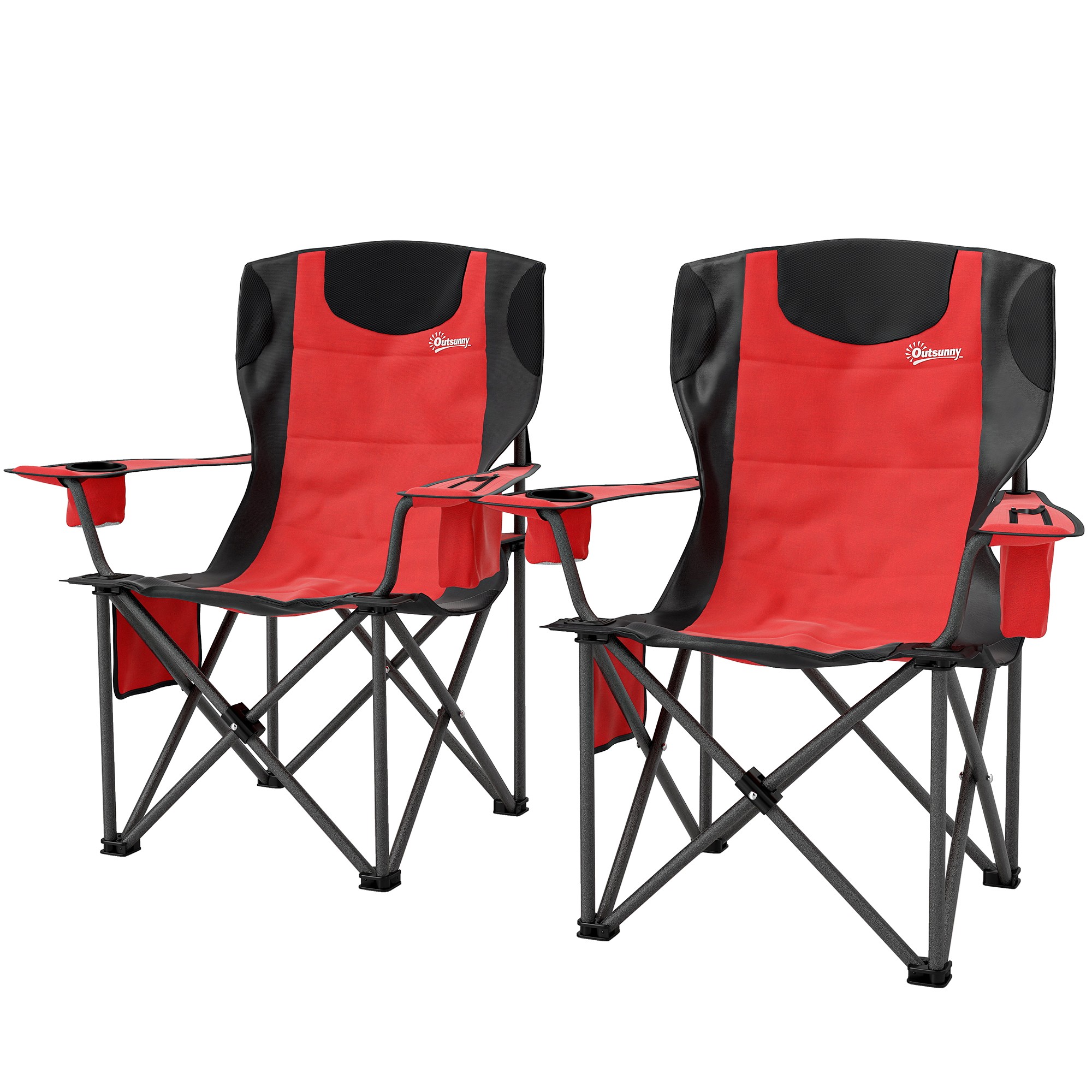 Outsunny Set 2 Campingstühle mit Kühltasche, Getränkehalter, Kopfstütze und 2 Taschen, Gartenstühle aus Oxford-Gewebe und Metall, Tragfähigkeit bis 120 kg, 94x62x100 cm, Rot Aosom