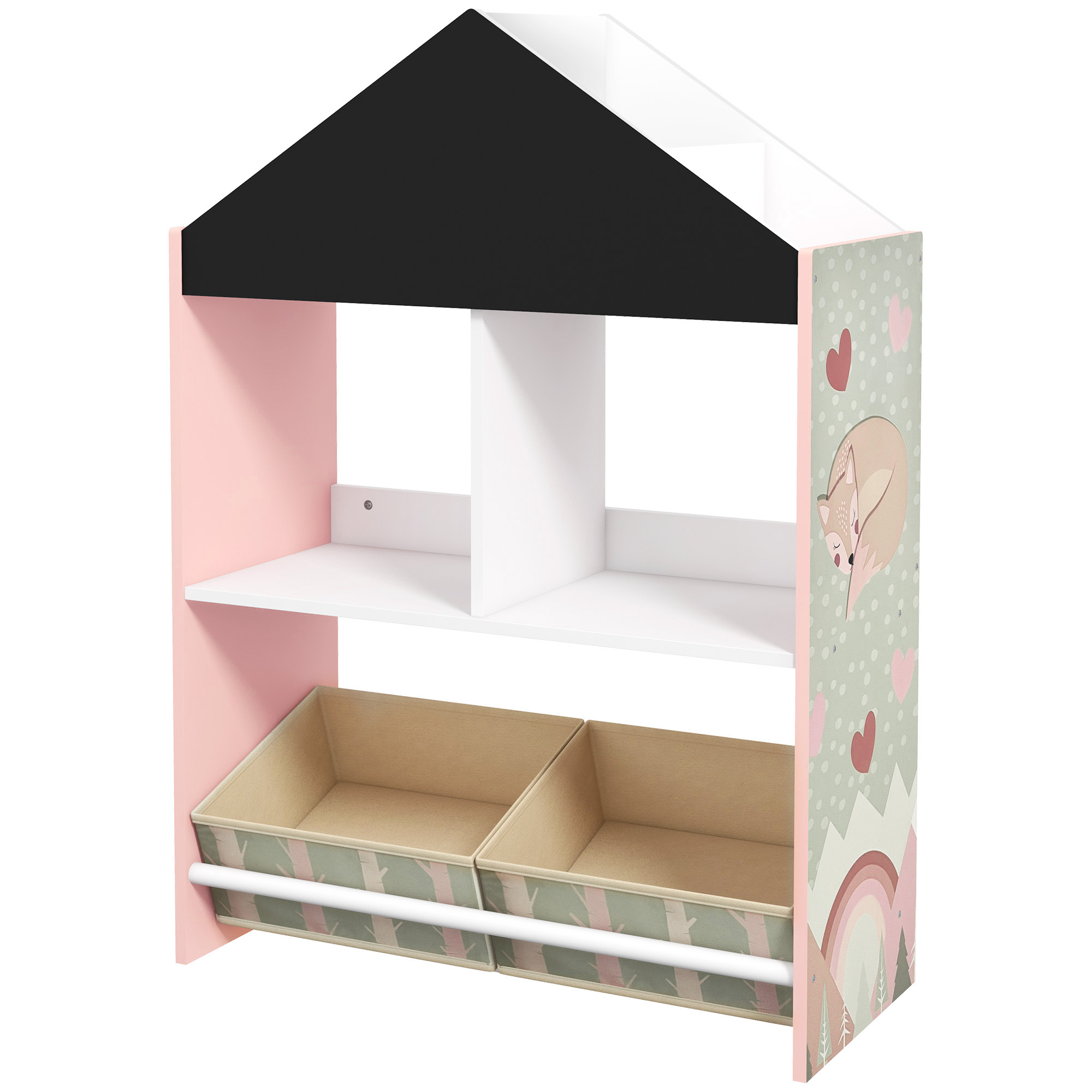 ZONEKIZ Spielzeugregal für Kinder mit Tafel, Kinderzimmermöbel mit herausnehmbaren Schubladen und Regalen, Einrichtung für Kinderzimmer und Kindergarten, Rosa Aosom