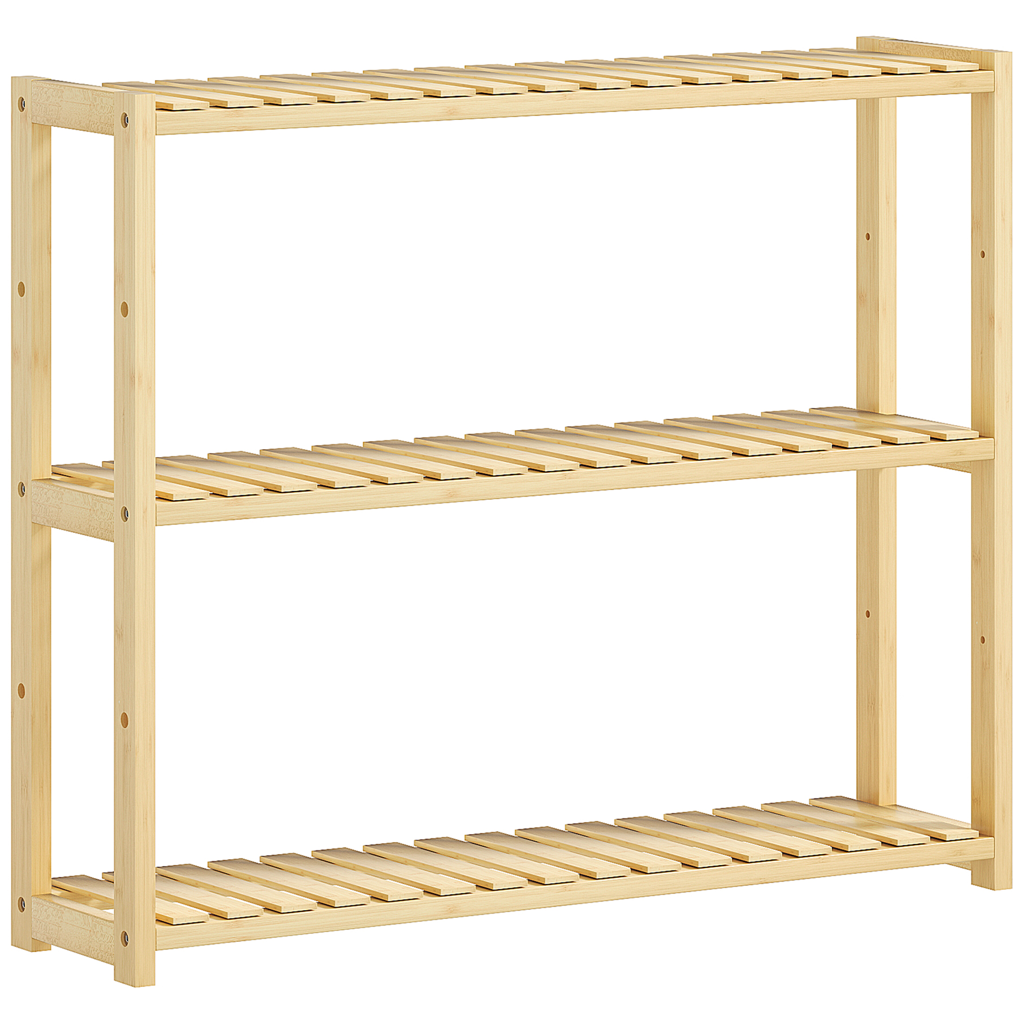 HOMCOM Badezimmerregal mit 3 verstellbaren Regalen in 5 Ebenen, freistehender oder wandmontierter Bambus-Aufbewahrungsschrank, für Küche, Wohnzimmer und Badezimmer, 60x15x50 cm, Farbe Naturholz   Aosom