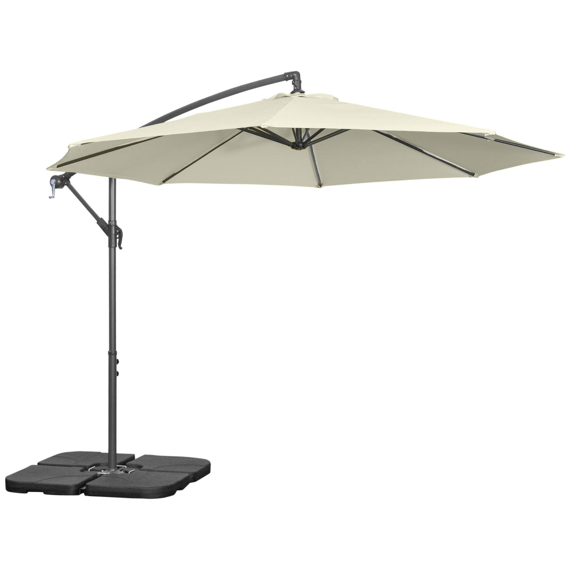 Outsunny Granit Sonnenschirm Ø3x2,5 m mit Kreuzfuß, Gewichten und Kurbel, Sonnenschirm aus Metall und 180 g/m² Polyester mit 6 Streben, UV-Schutz, Beige   Aosom