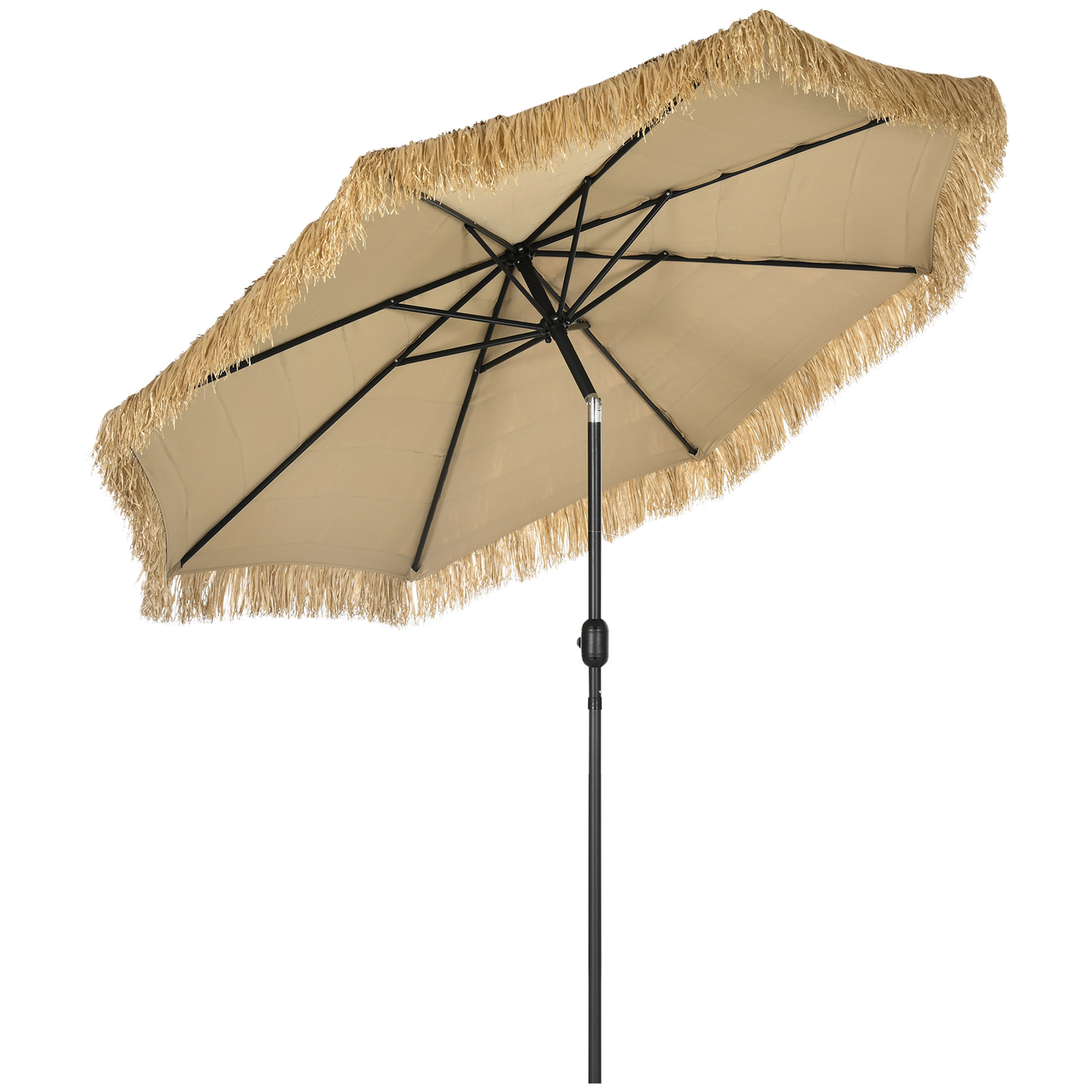 Outsunny Sonnenschirm für den Garten 2,6 x 2,6 m Neigbar mit verstellbarer Kurbel, Runder Hawaiianischer Sonnenschirm mit 8 Streben, aus Aluminium und Polyester, für Hof Balkon Terrasse, Khaki Aosom
