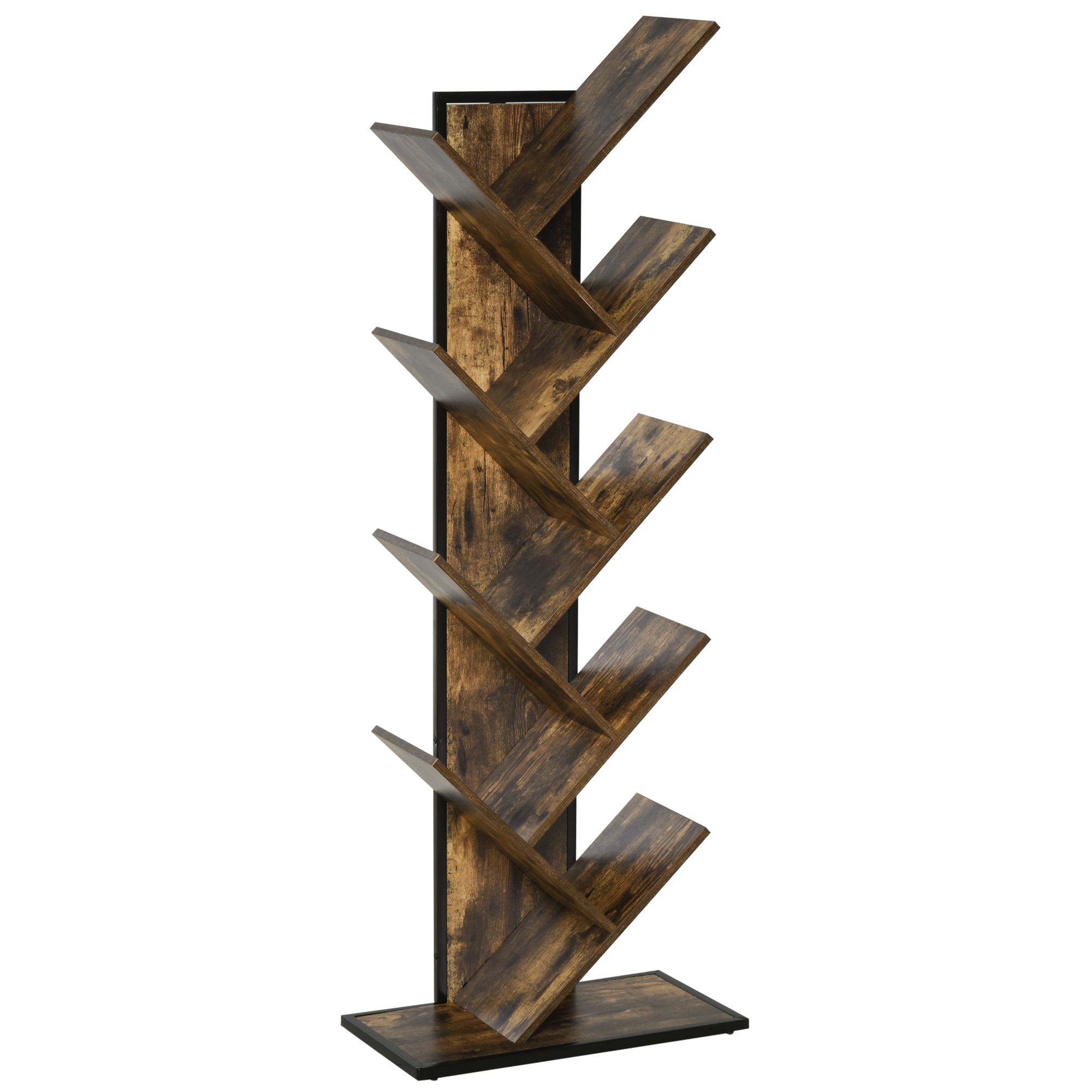 HOMCOM Baum-Bücherregal aus Holz, platzsparender Säulenschrank mit 10 Regalen im Industriestil, 50x28x142cm Aosom