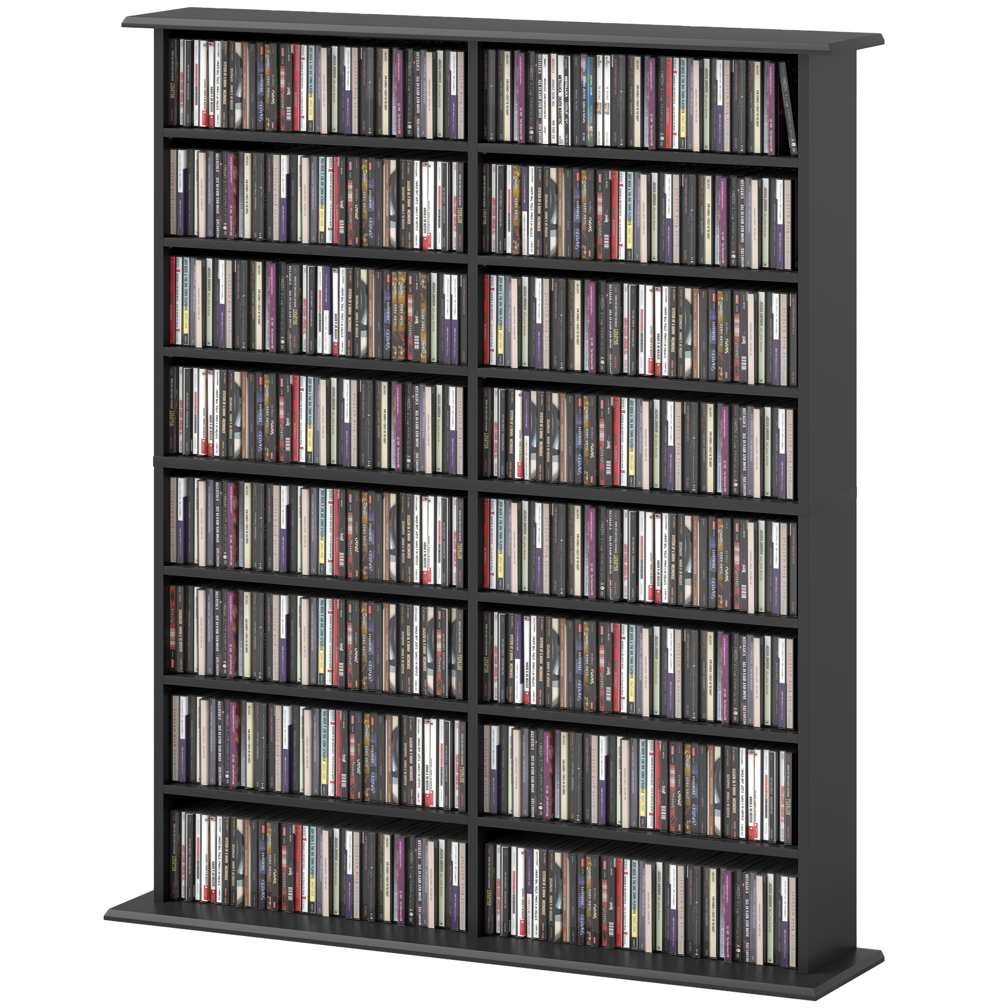 HOMCOM Mobiles CD-Regal mit 16 Regalen für 720 CDs im modernen Design, CD-Regal aus Spanplatte, 106,5x24x123,7 cm, Schwarz   Aosom