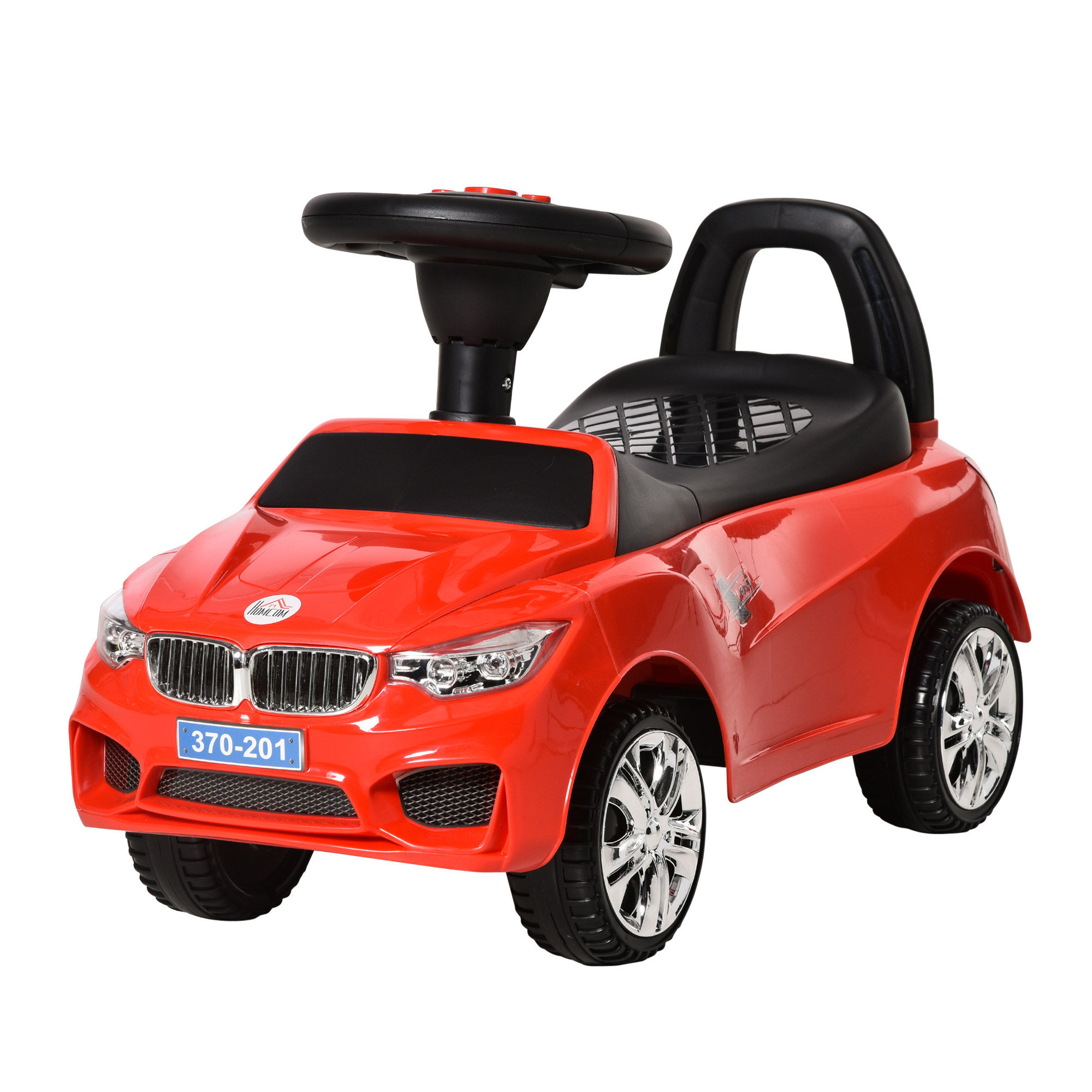 HOMCOM Kinderfahrzeug zum Reiten mit Lenkrad, Scheinwerfern und integrierter Musik, PP und Metall, 63,5x28x36 cm, Rot   Aosom