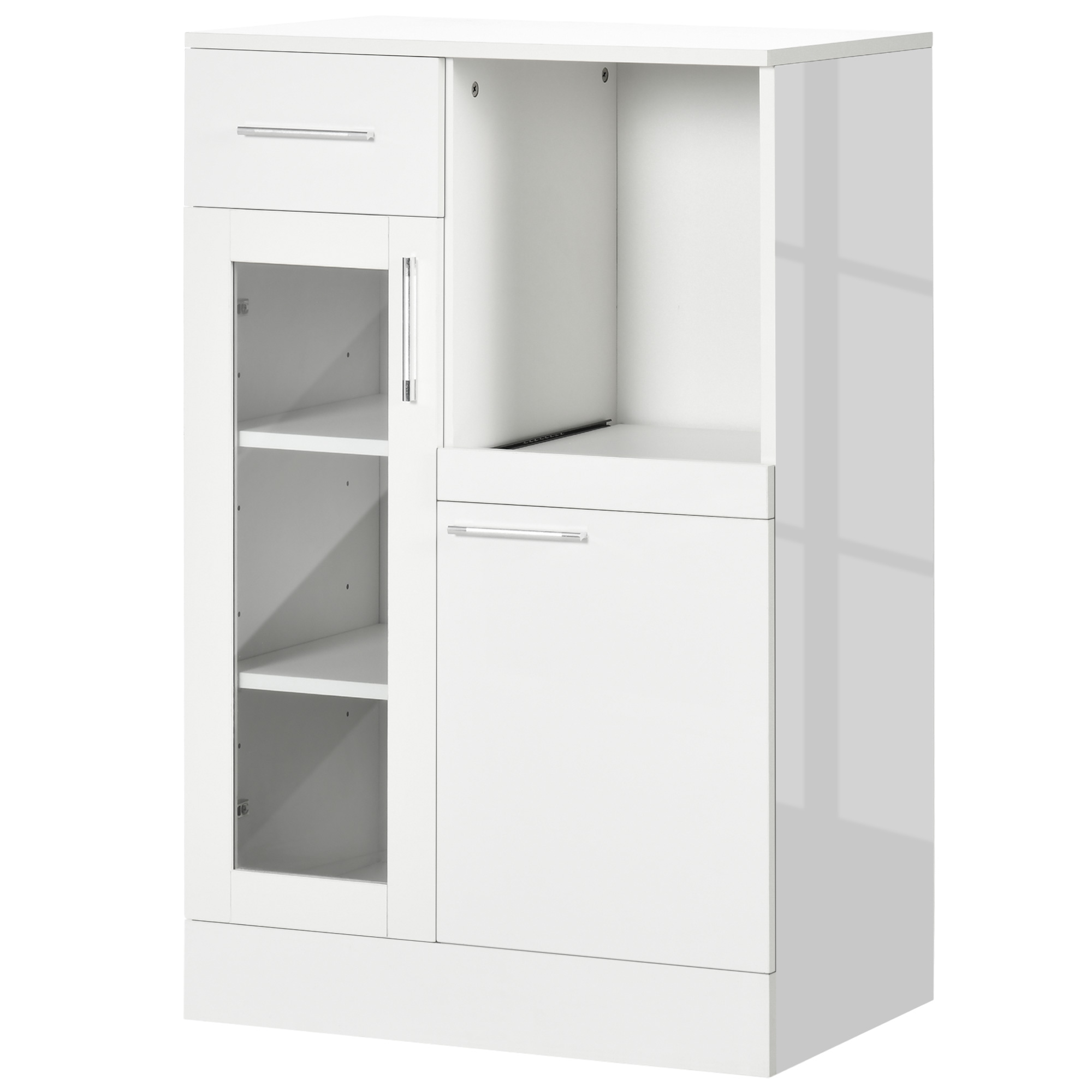 HOMCOM Modernes Sideboard mit Schränken und Schublade, platzsparendes Küchenmöbel aus Holz und Sicherheitsglas 60x40x95cm, Weiß   Aosom