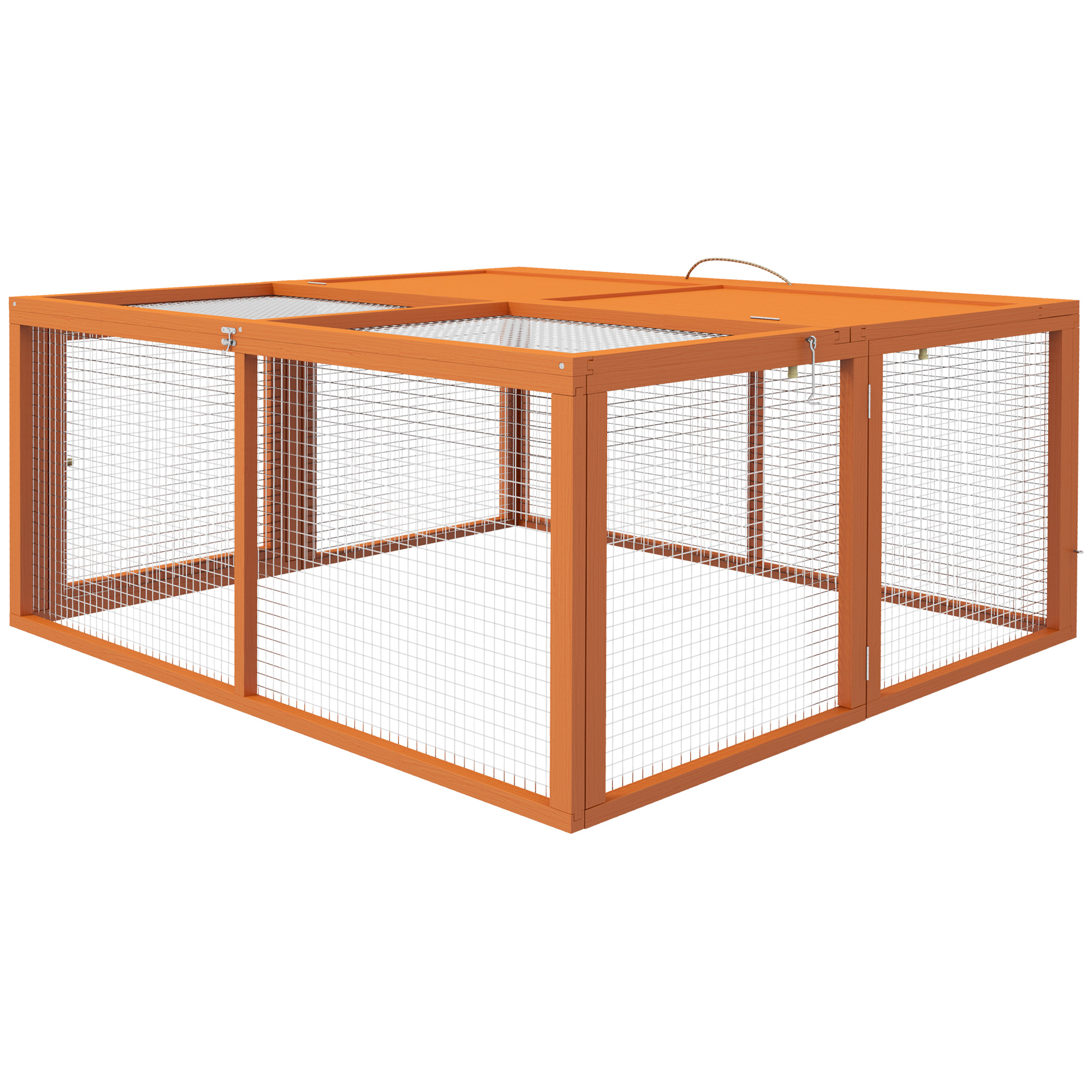 PawHut Kaninchenstall Klappbar für 2-3 Nagetiere mit Mehreren Eingängen, Käfig aus Holz und Stahl, 110x105x50 cm, Orange Aosom