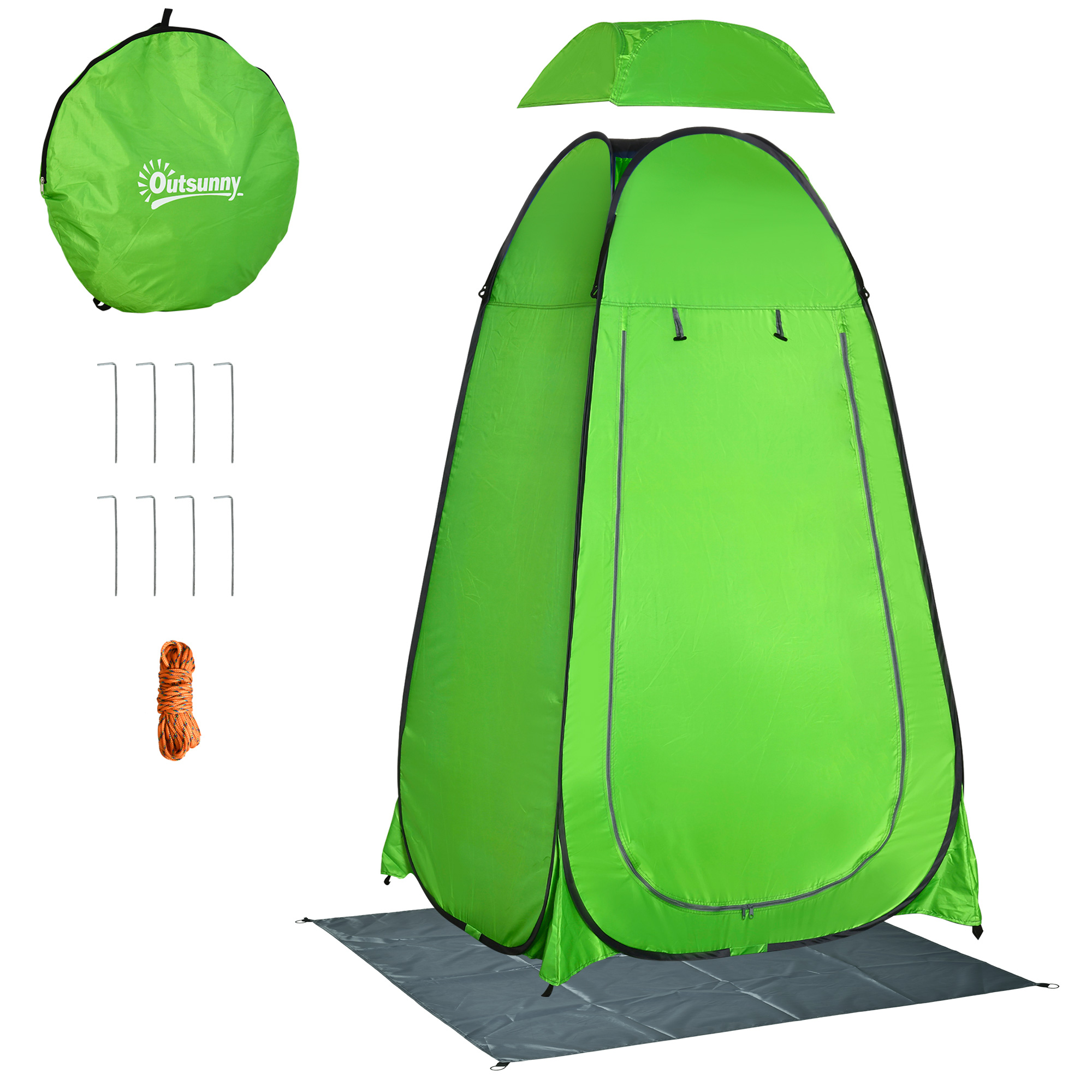 Outsunny Zelt für Camping, Strand und Outdoor Duschen, Tragbare Umkleide mit Reißverschlusstür, Transporttasche und Tasche zur Aufbewahrung, 126x124x189 cm, Grün Aosom