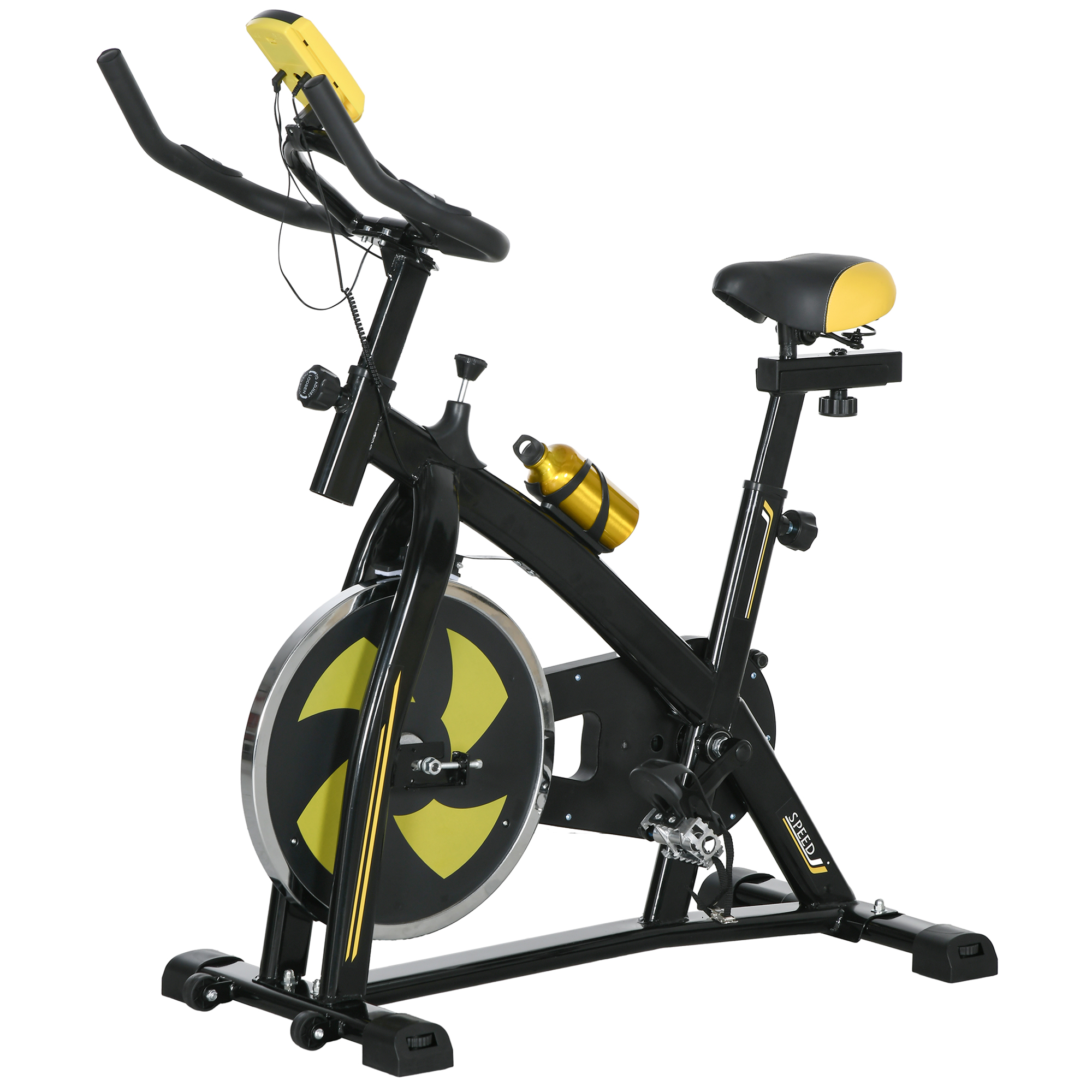 SPORTNOW Fahrradtrainer Heimtrainer mit verstellbarem Sitz und Widerstand Fitnessfahrrad mit LCD-Display, Herzfrequenz-Sensor, Indoor Cycling Bike, Stahl, Gelb   Aosom