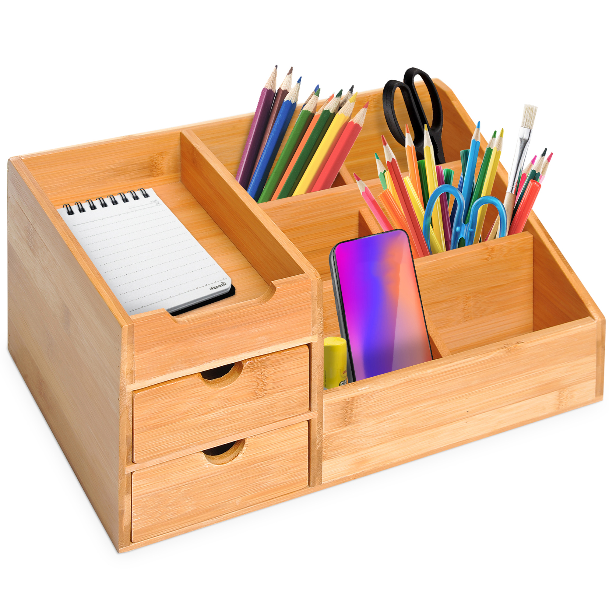 HOMCOM Schreibtischorganizer Büro Aufbewahrungsbox mit 2 Schubladen für Ordnung & Organisation, Natur, L33 x B20,5 x H15,5 cm   Aosom.de