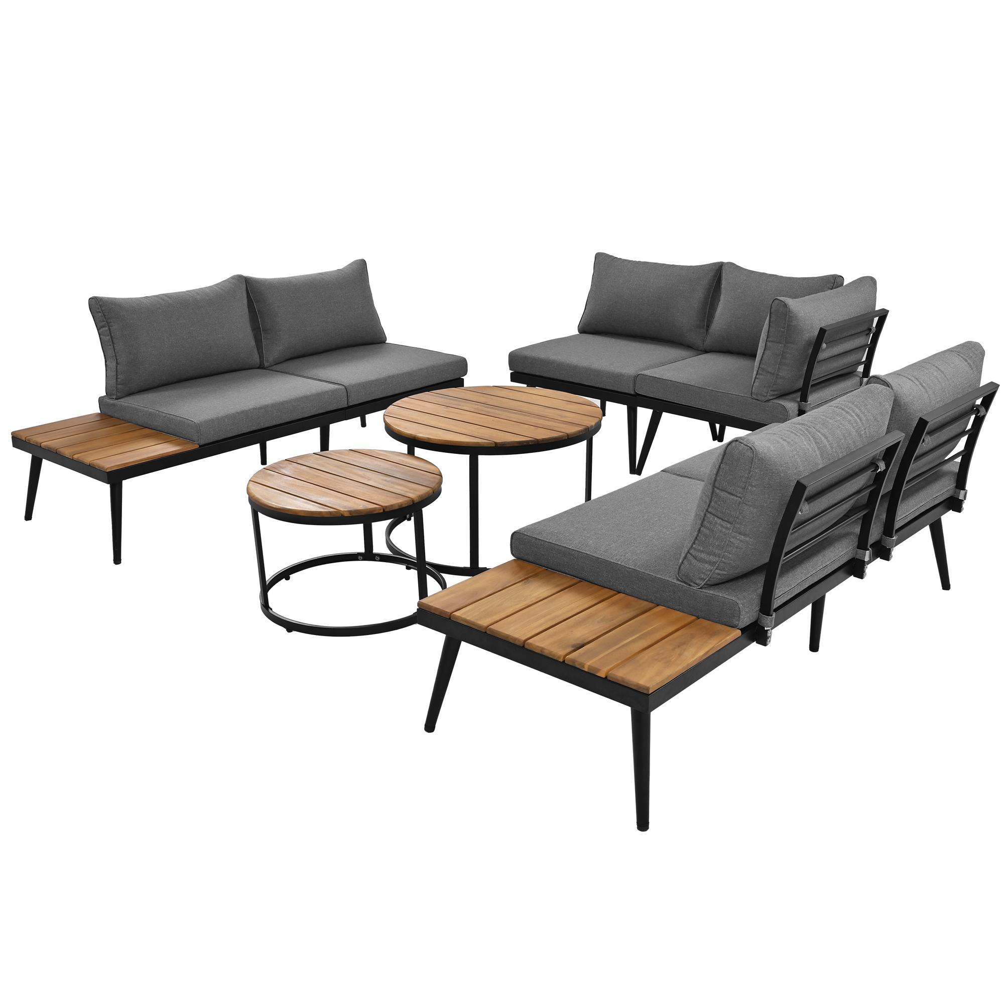 Gartenlounge-Set für 5-6 Personen, 2xZweisitzer-Sofas, 2xEinzelsessel, 2xTisch, inklusive Kissen, Grau