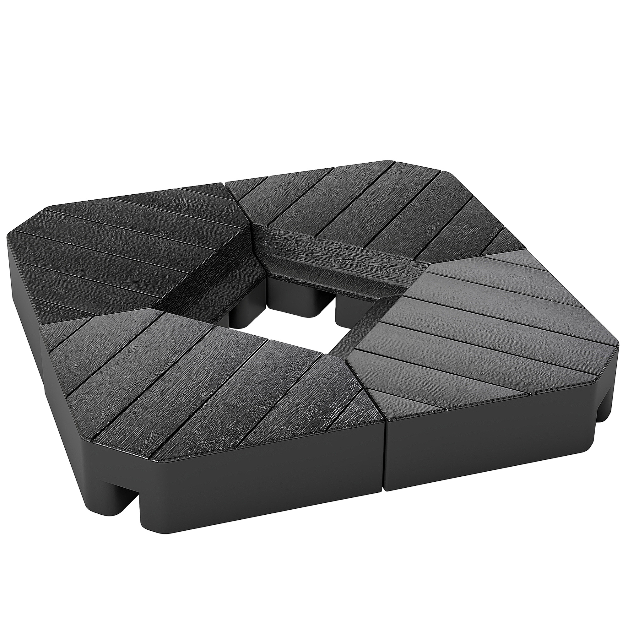 Outsunny Sonnenschirmständer 4-teilig Schirmgewicht Holzoptik, Schirmständer für Ampelschirm, Bodenkreuz befüllbar mit Sand/Wasser bis 20/15 kg Ampelschirmständer Gewichte Sonnenschirmfuß HDPE Schwarz   Aosom