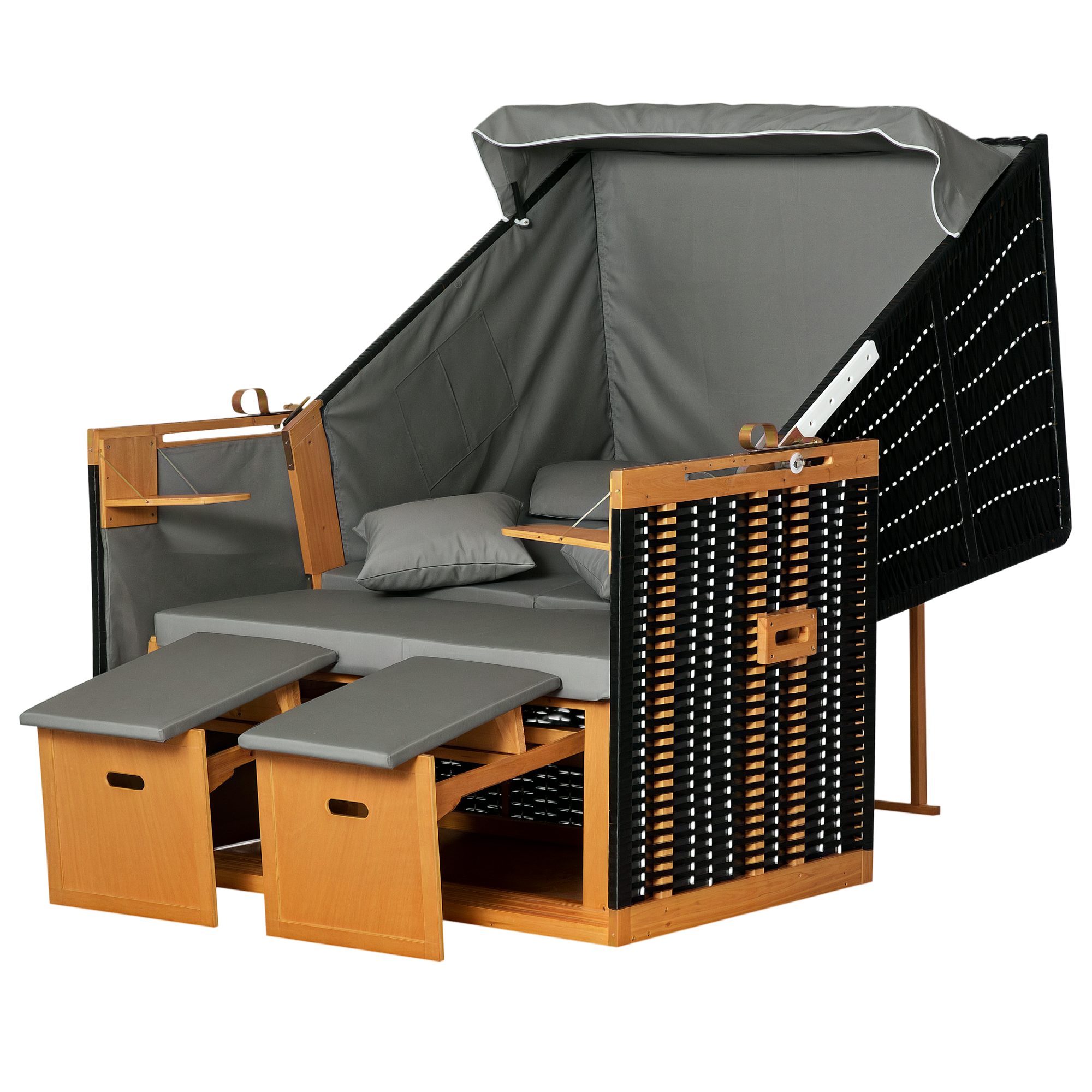 Outsunny Strandkorb Volllieger Gartenliege mit Getränkehaltern aus PE-Rattan, hellgrau, 118x79x160cm, ideal für Garten & Terrasse Aosom.de