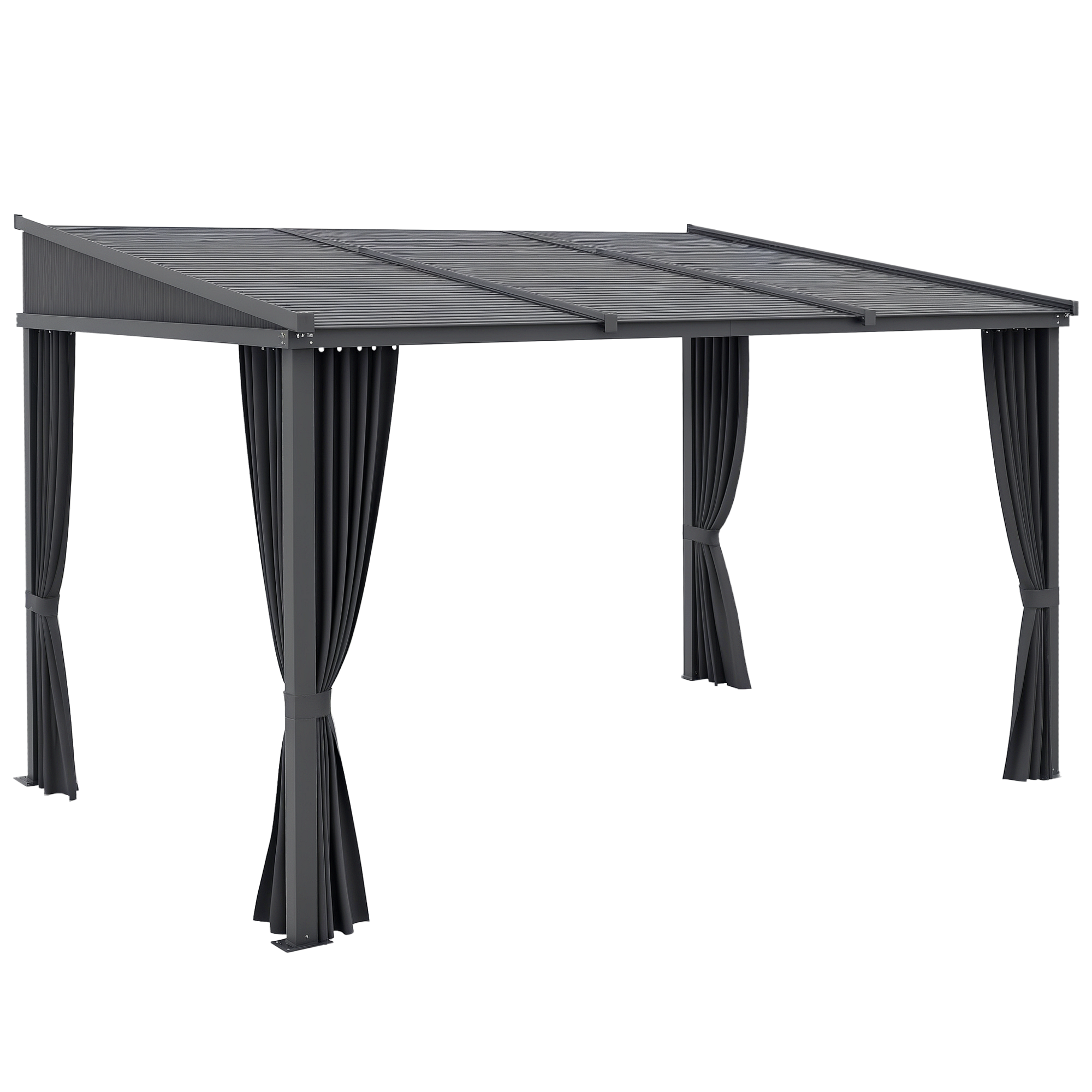 Outsunny Pergola 3,65 x 2,55 m Pavillon mit Schiebedach und Vorhängen, Terrassenüberdachung für Garten und Hof, Aluminium und Metall, dunkelgrau   Aosom.de