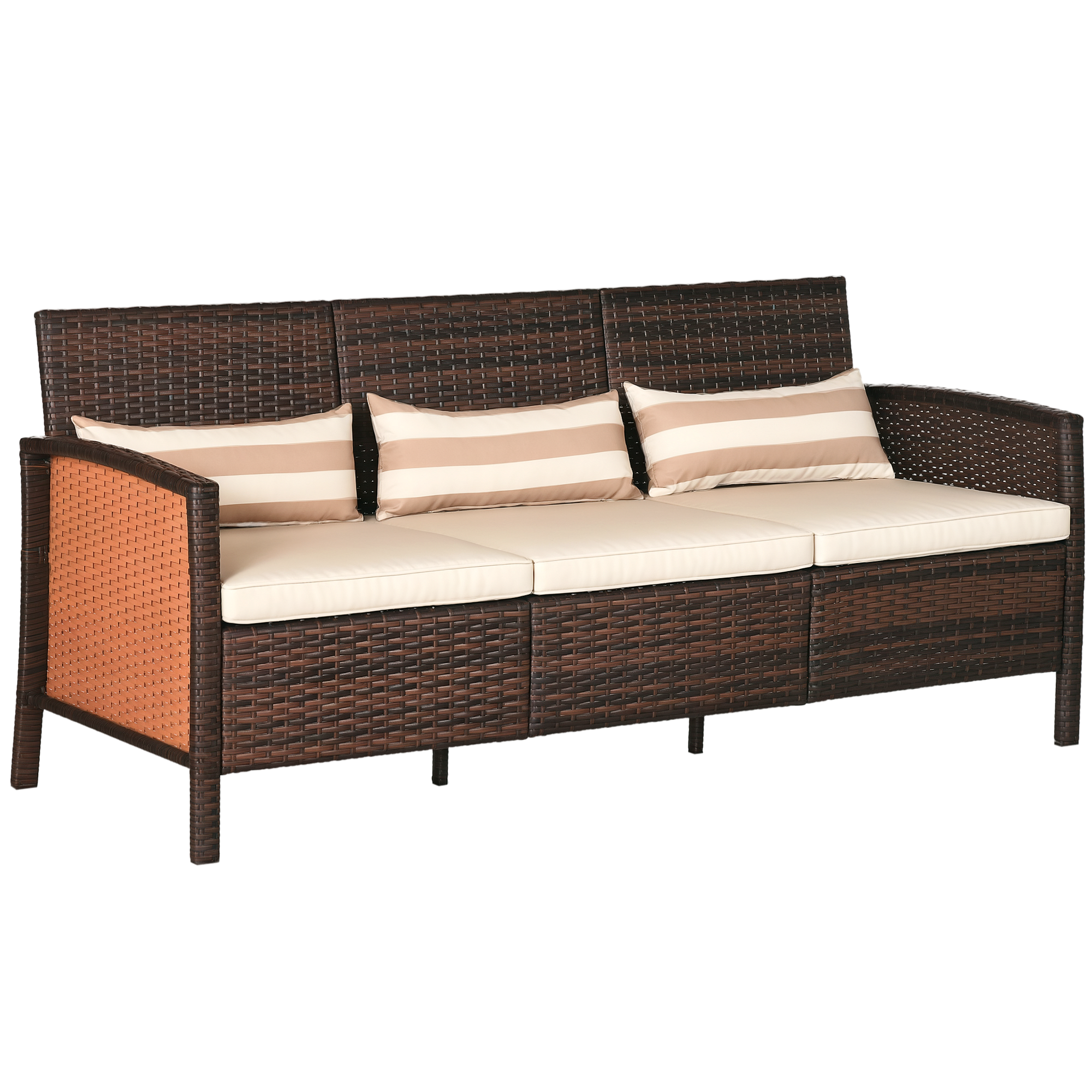 Outsunny Rattan Garten Loungesofa Dreisitzer mit Kissen, Stahlrahmen, braun, 173x68x78 cm, ideal für Terrasse & Garten   Aosom.de