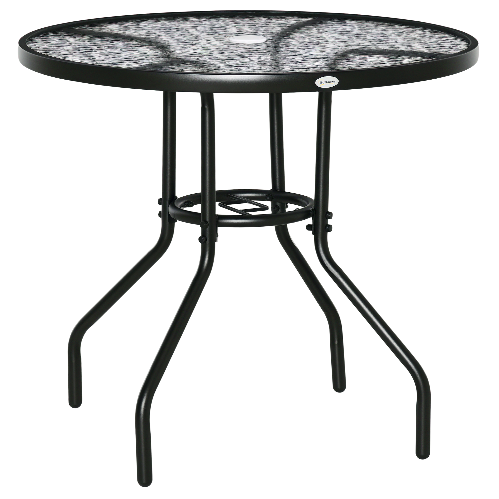 Outsunny Gartentisch Garten Beistelltisch Gartenmöbel Balkontisch Bistrotisch mit Schirmloch Hartglas + Metall Schwarz Ø80 x 72 cm   Aosom