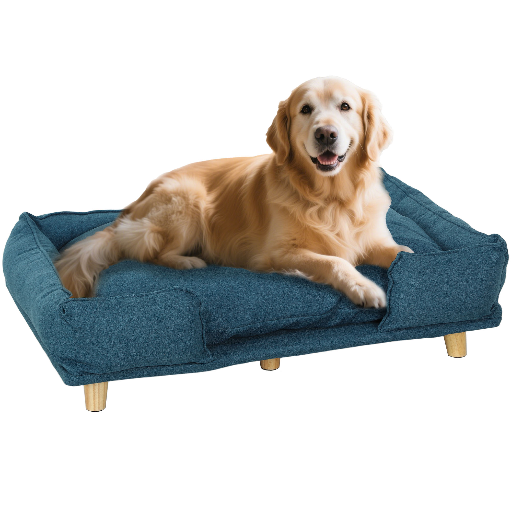 PawHut Hundebett Hundekissen Hundekörbchen Hundesofa Holzbeine, Polyester, Dunkelblau, 96 x 66 x 24 cm Aosom