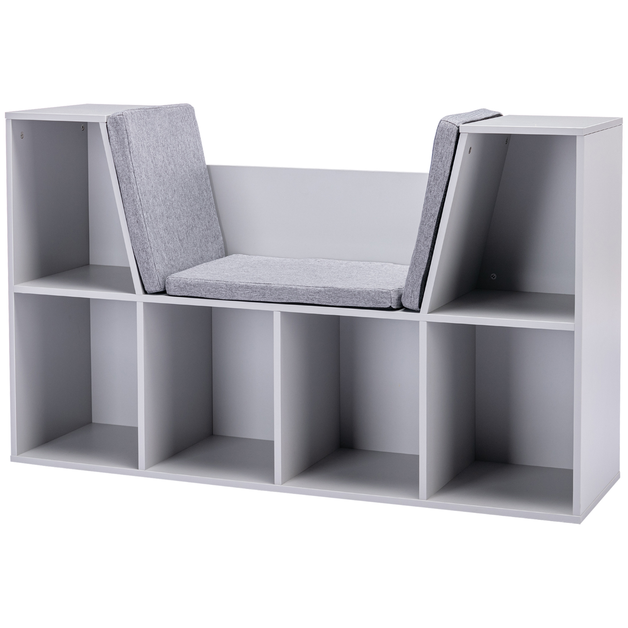 HOMCOM Kinderregal Bücherregal mit Sitzhocker Kindersitzbank mit 6 Fächern Sitztruhe mit 3 Kissen Spielzeugkiste ab 3 Jahren Grau 103 x 30 x 62 cm Aosom