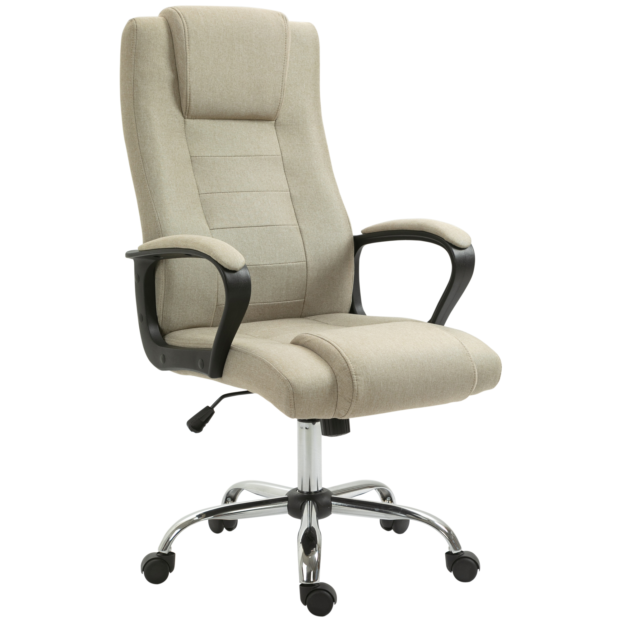 Vinsetto Bürostuhl, Ergonomisch Schreibtischstuhl mit Kopfstütze, Höhenverstellbar Computerstuhl mit Leinenoptik, Drehstuhl für Home-Office, Beige   Aosom