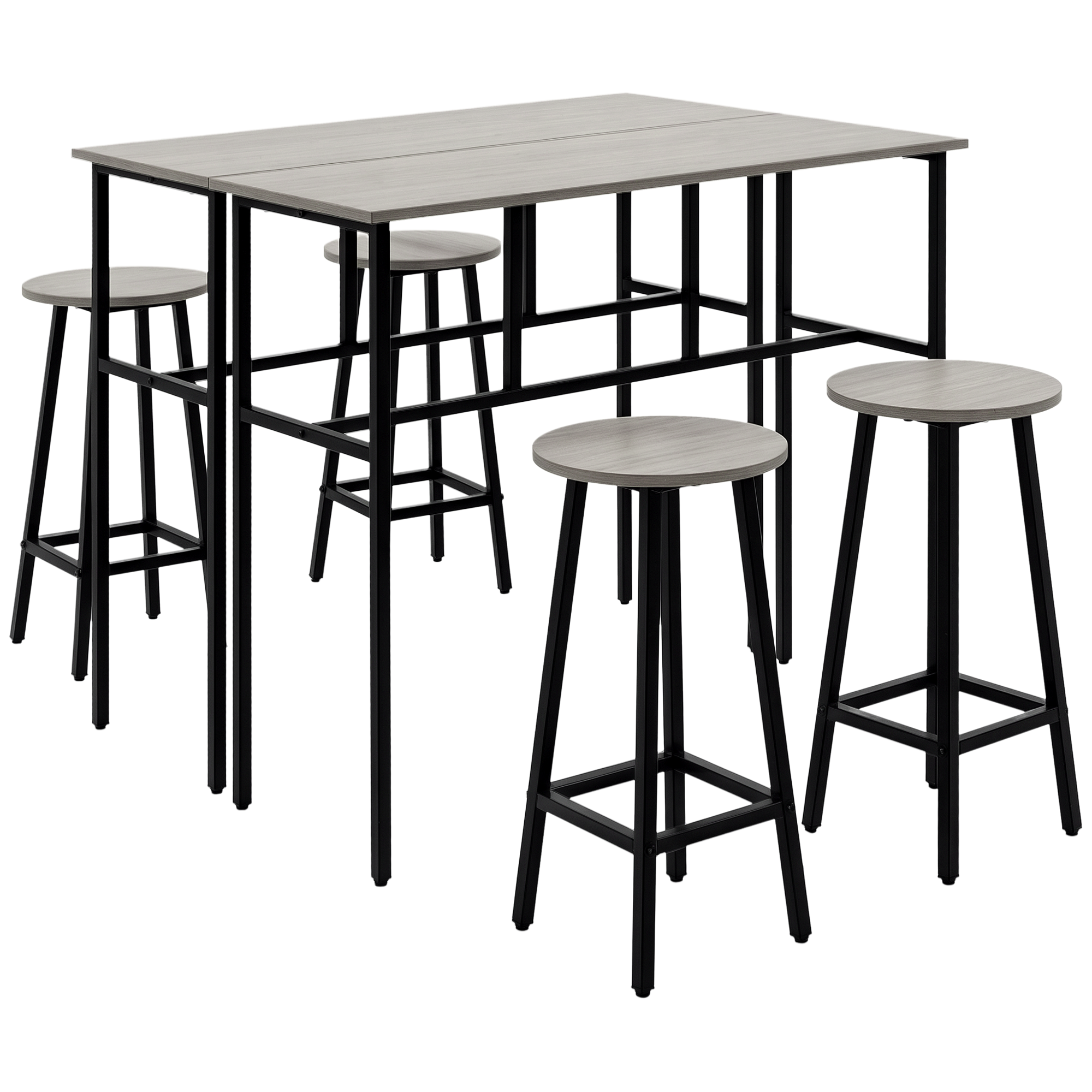 HOMCOM Essgruppe 6-teiliges Sitzset mit 2 Bartischen und 4 Barhockern im Industrial Design, Spanholz und Stahl, Grau und Schwarz   Aosom.de