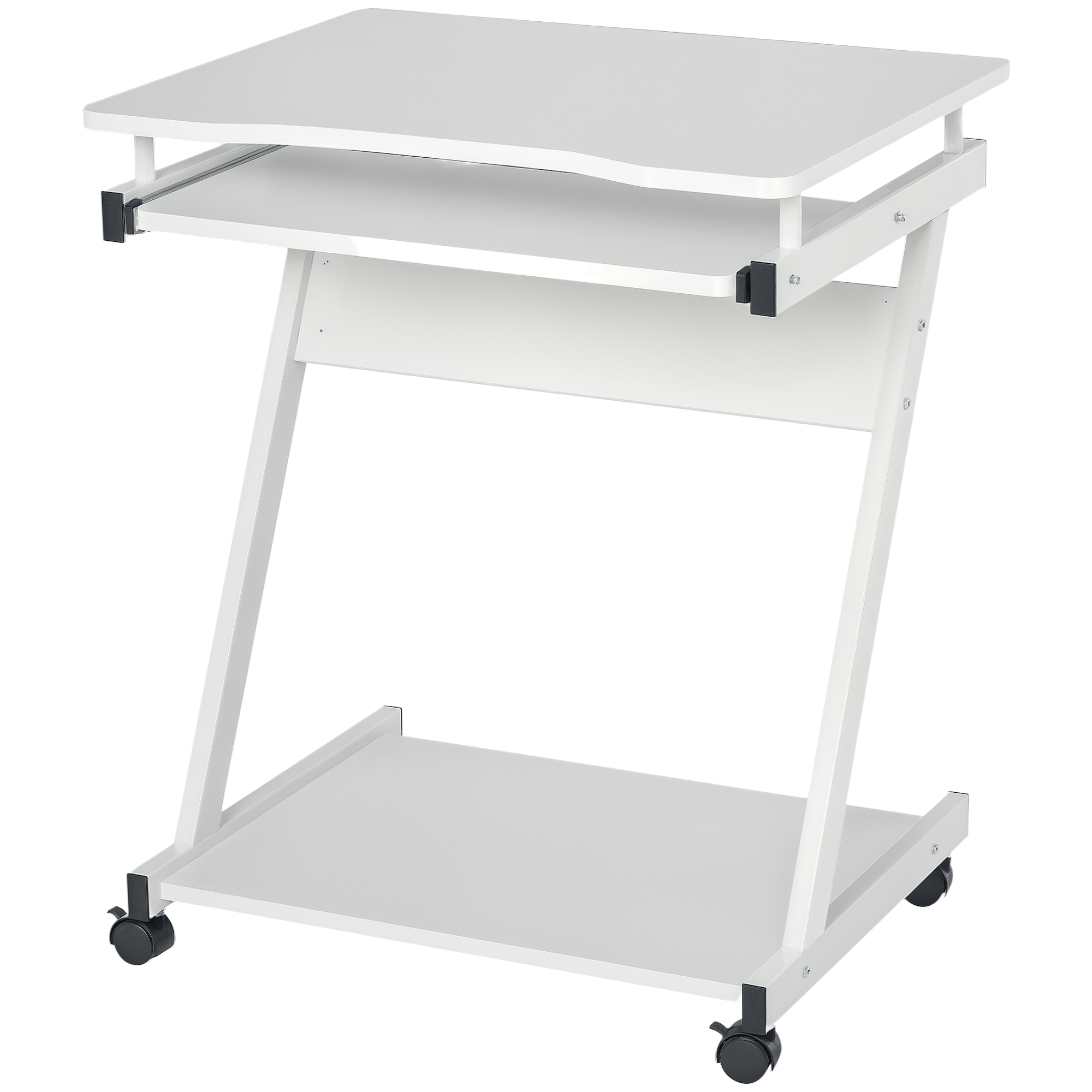 HOMCOM Schreibtisch Computertisch Z-Form mit 4 Rollen, platzsparend und stabil, mit Tastaturablage, Metall & Spanplatte, Weiß 60x48x73 cm   Aosom.de