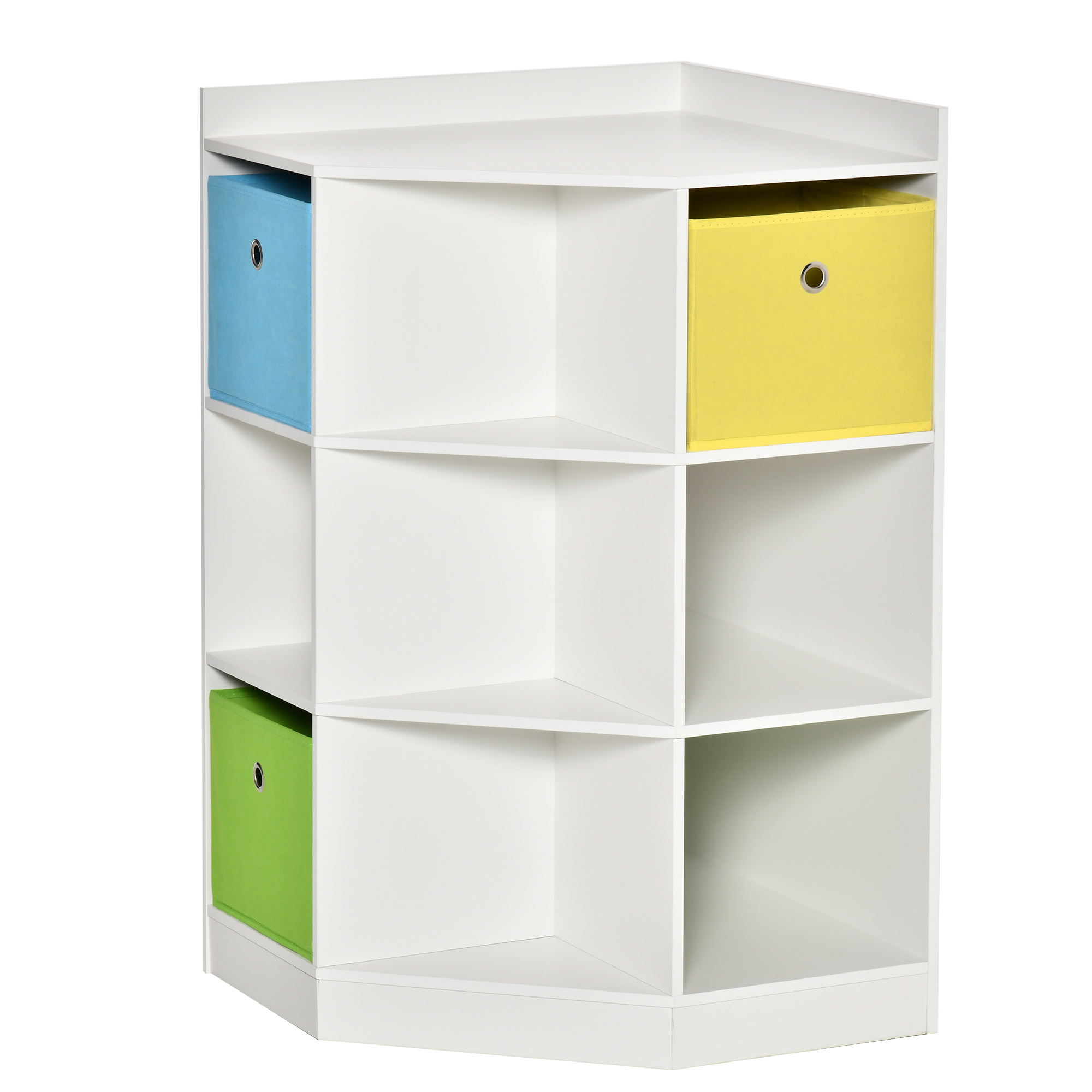 HOMCOM Kinderregal Eckregal mit 3 Aufbewahrungsboxen Kinderzimmer Spielzeugablage für 3-12 Jahre Kinder Weiß 57,4 x 57,4 x 94 cm   Aosom