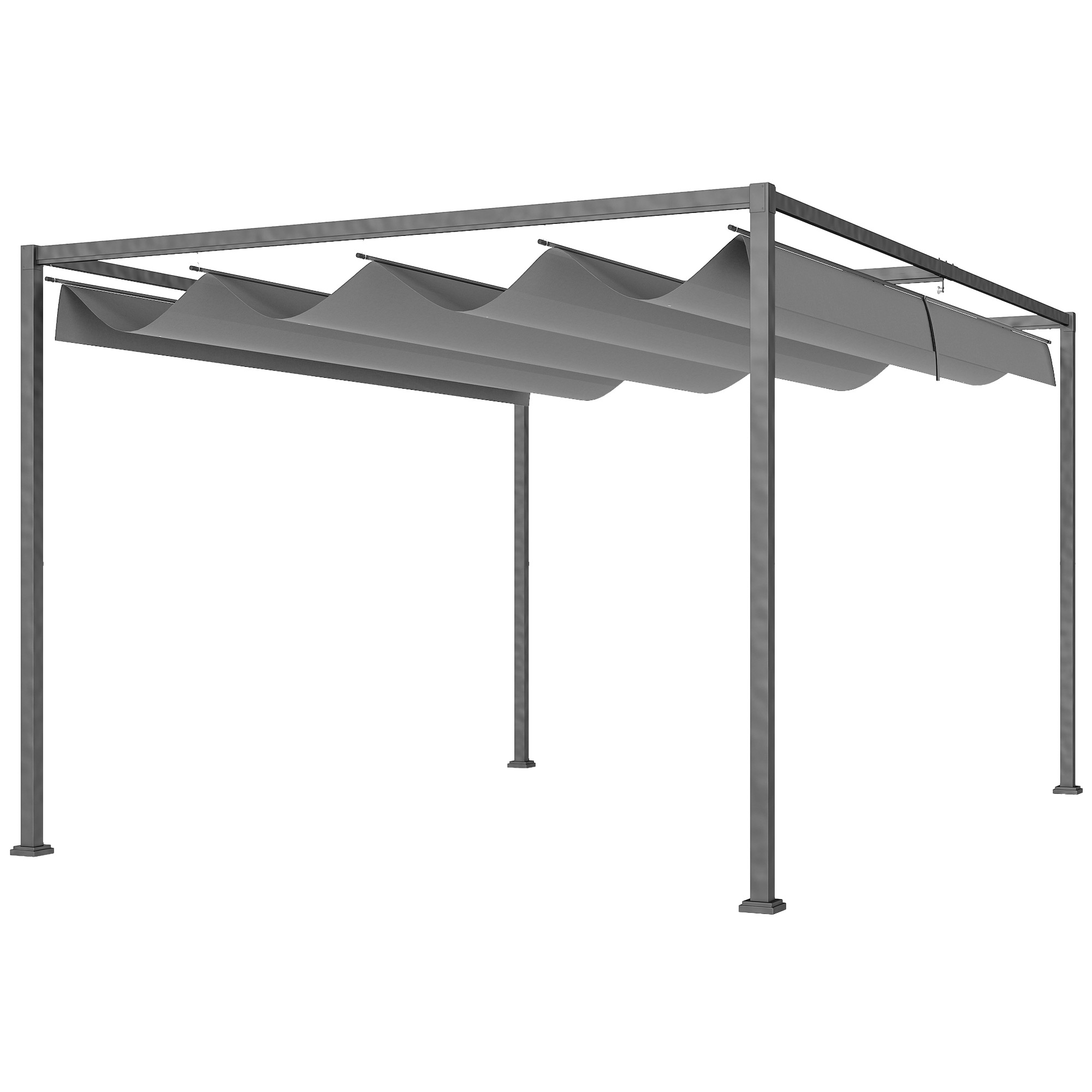 Outsunny Pergola 4x3m Garten Pavillon, Terrassendachung aus Stahl, Gartenpavillon mit verstellbares Dach, Freistehend, Sonnenschutz für Terrasse und Garten, Dunkelgrau Aosom