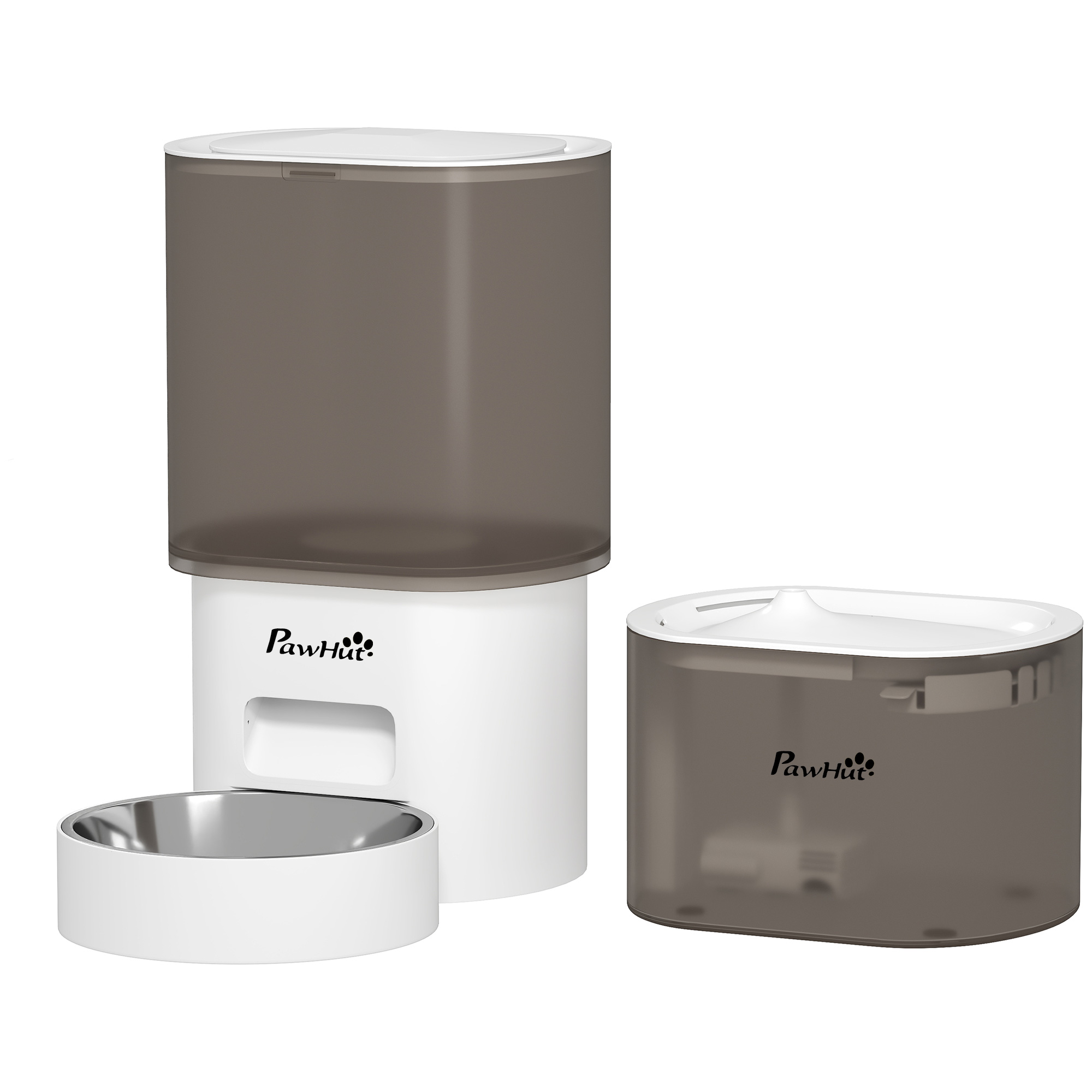 PawHut Automatischer Futterspender und 2,5 L Wasserspender für Hunde, Katzen Katzenfutter- und Wasserspender Set Futterautomat Reisefutterspender für kleine Hunde Katzen Haustiere Weiß   Aosom