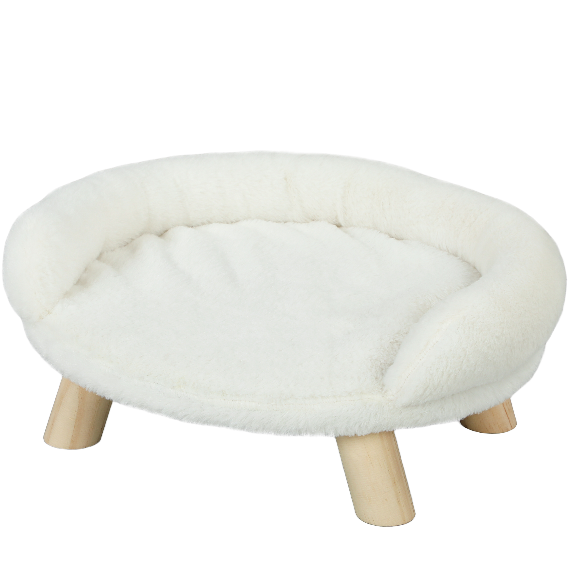 PawHut Gemütliches Haustiersofa Erhöhtes Design Hundecouch Katzensofa Flanell Creme 47x40x20cm mit Holzbeinen für Haustiere Aosom.de