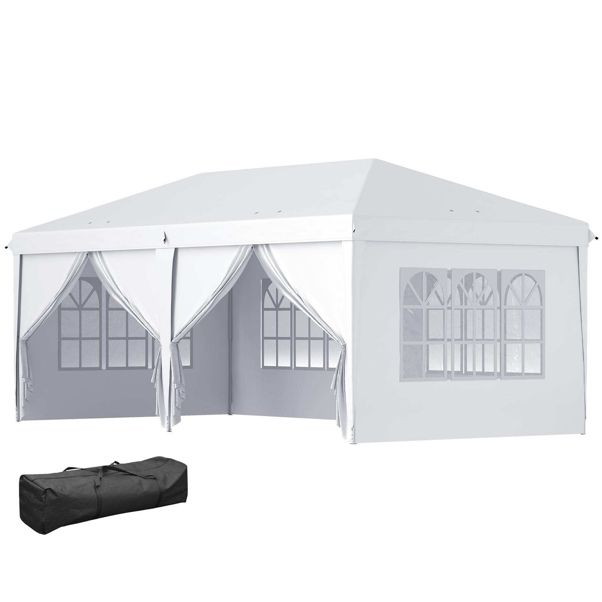 Outsunny Pavillon 6x3 m Stabil Winterfest Gartenpavillon, Partyzelt mit Seitenteilen Fenster, Tür, Tasche Gartenzelt Festzelt für Camping Garten Festival, Weiß Aosom