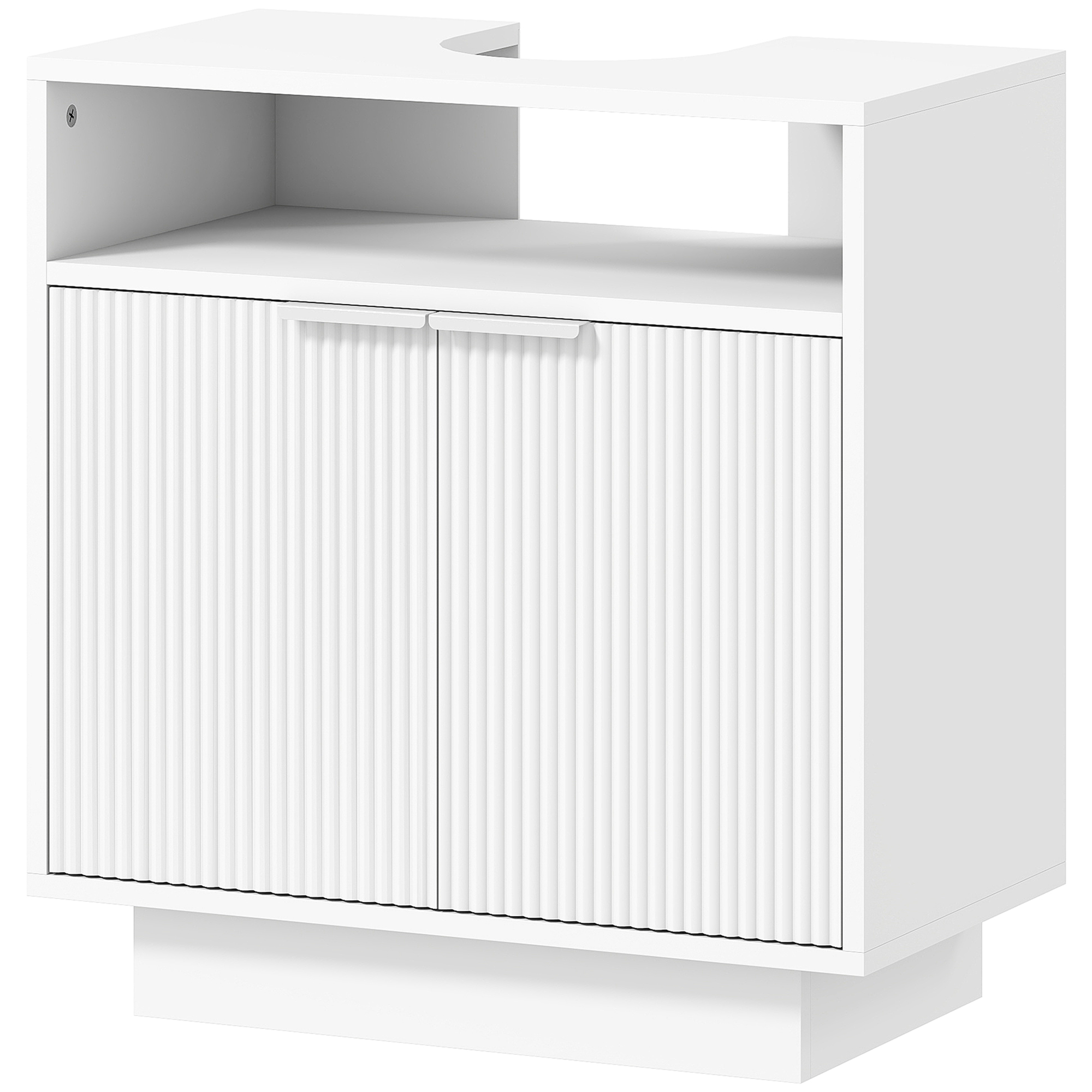 HOMCOM Waschtischunterschrank Badezimmerschrank mit 2 gerillten Türen und offenes Fach Unterschrank für Waschbecken mit oder ohne Sockel Modernes Design 60x33x63 cm Weiß   Aosom