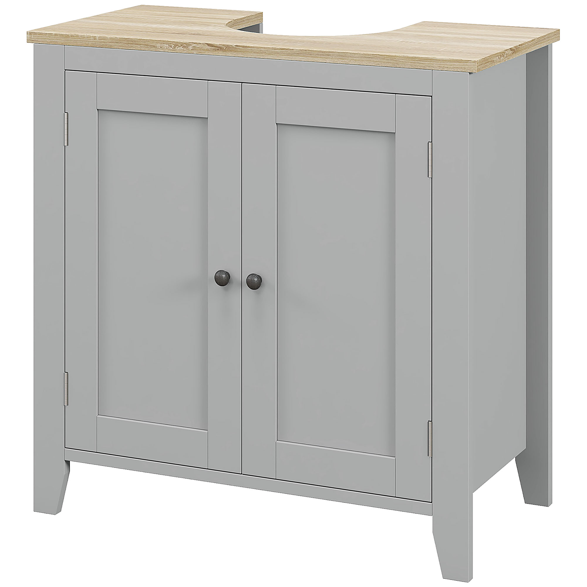 Kleankin Unterschrank Waschtisch Badezimmerschrank mit 2 Türen und verstellbarem Regal Badezimmerschrank für Waschbecken mit oder ohne Sockel Moderner Stil 60x30x60 cm Grau Aosom