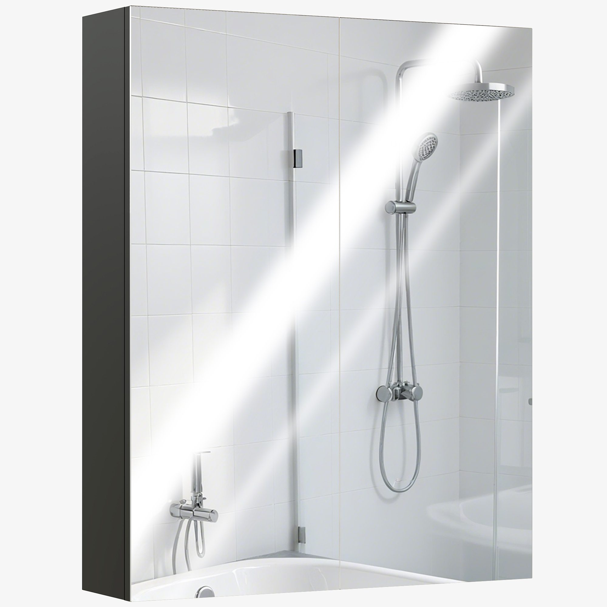 HOMCOM Badezimmerschrank mit Zwei Türen, Spiegel und 2 Innenregalen, Badezimmerschrank mit Spiegel und Soft Close aus MDF, 60x15x75 cm, Schwarz   Aosom