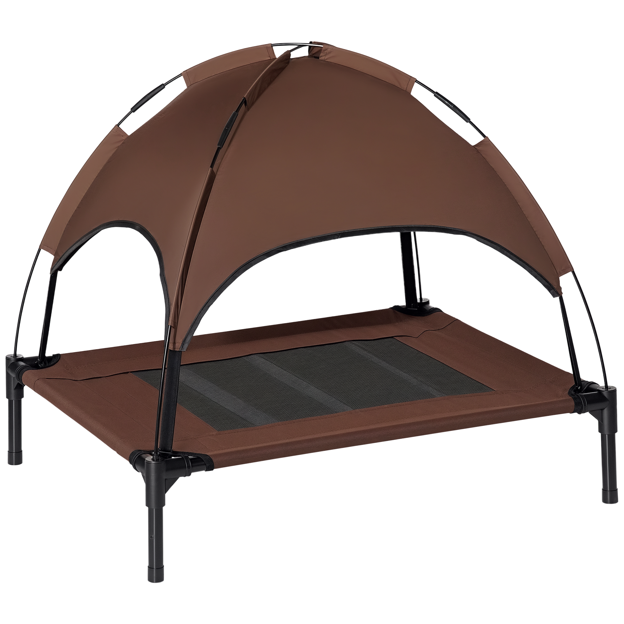 PawHut Haustierbett Outdoor mit Baldachin 76x61x73cm, erhöhtes Hundebett aus atmungsaktivem Taftstoff in Kaffee   Aosom.de