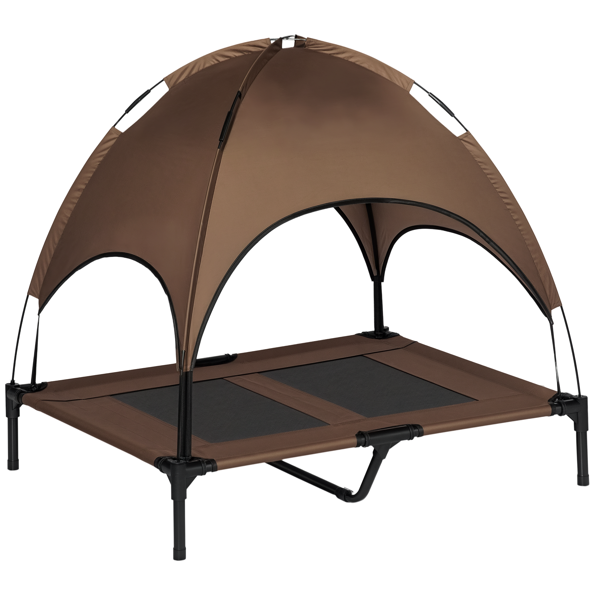 PawHut Erhöhtes Hundebett Outdoor mit Baldachin, atmungsaktiver Taftstoff in Kaffee 92x76x90cm für Komfort & Schutz   Aosom.de