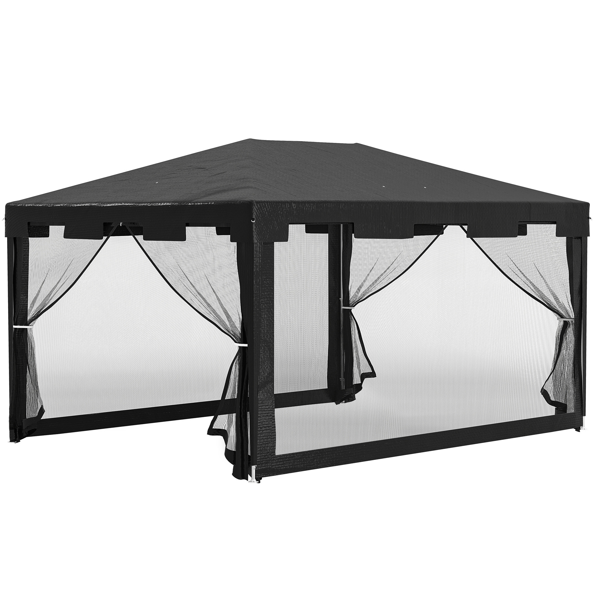 Outsunny Pavillon Partyzelt 4 x 3 m Gartenpavillon mit Netz-Seitenwänden für Balkon Terrasse, Metall PE Dunkelgrau, ideal für Feste & Veranstaltungen   Aosom.de